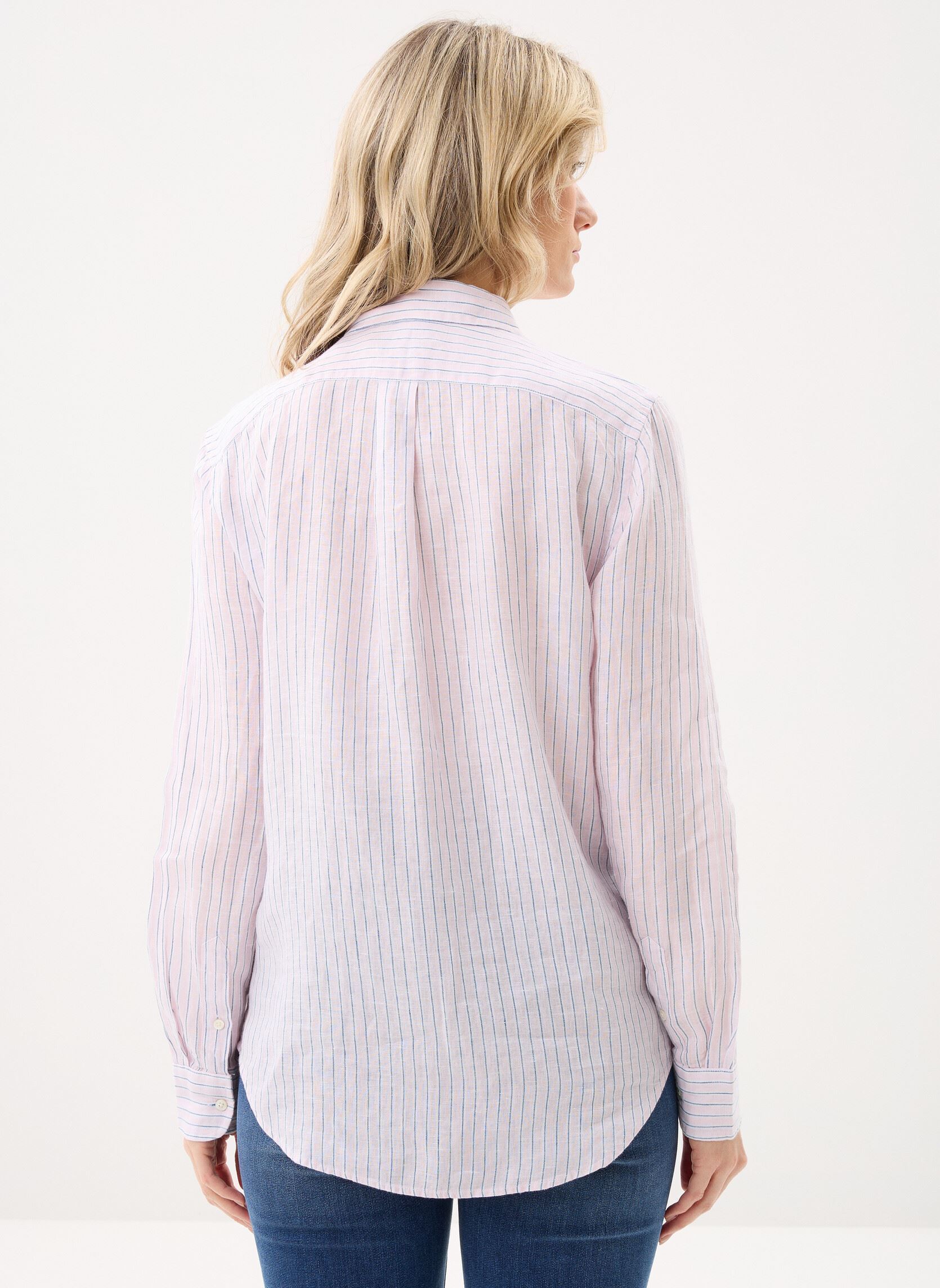 Chemises manches longues Chemise rayée classique en lin femme rose Polo Ralph Lauren Chemises manches longues Chemise rayée classique en lin femme rose 1994Af Hint Of Pink-White