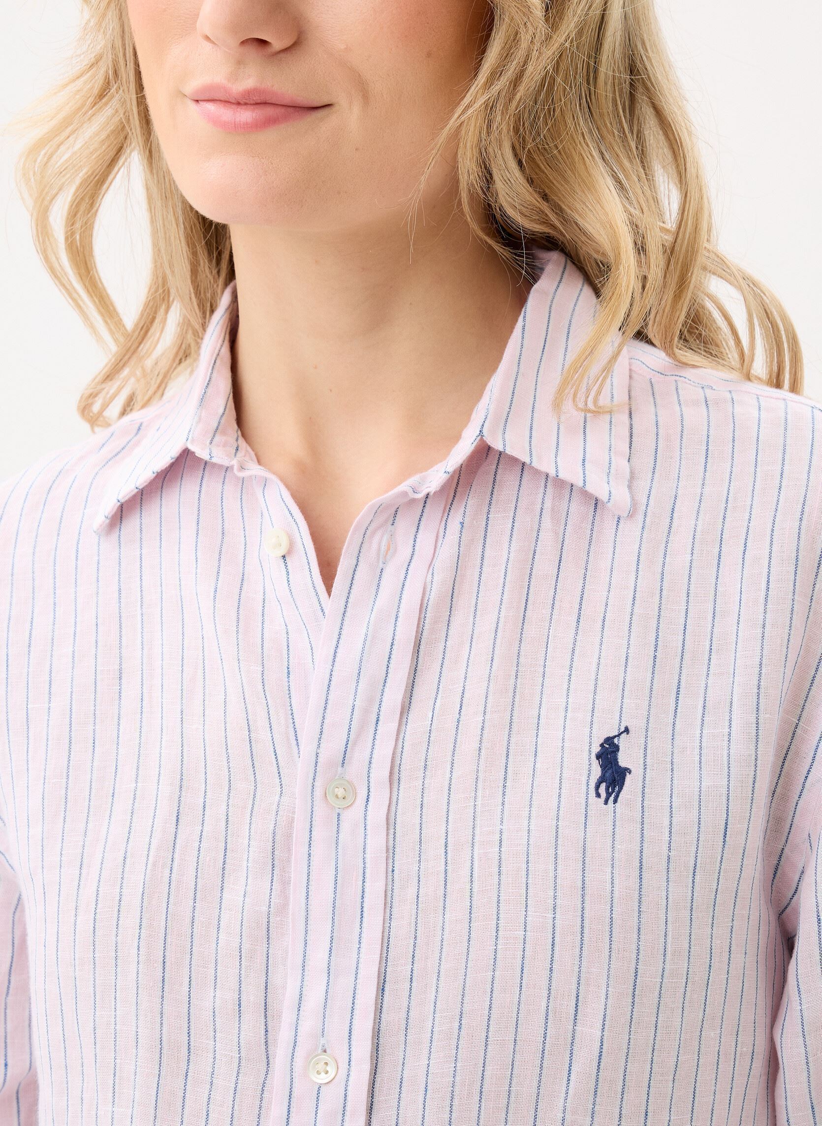 Chemises manches longues Chemise rayée classique en lin femme rose Polo Ralph Lauren Chemises manches longues Chemise rayée classique en lin femme rose 1994Af Hint Of Pink-White