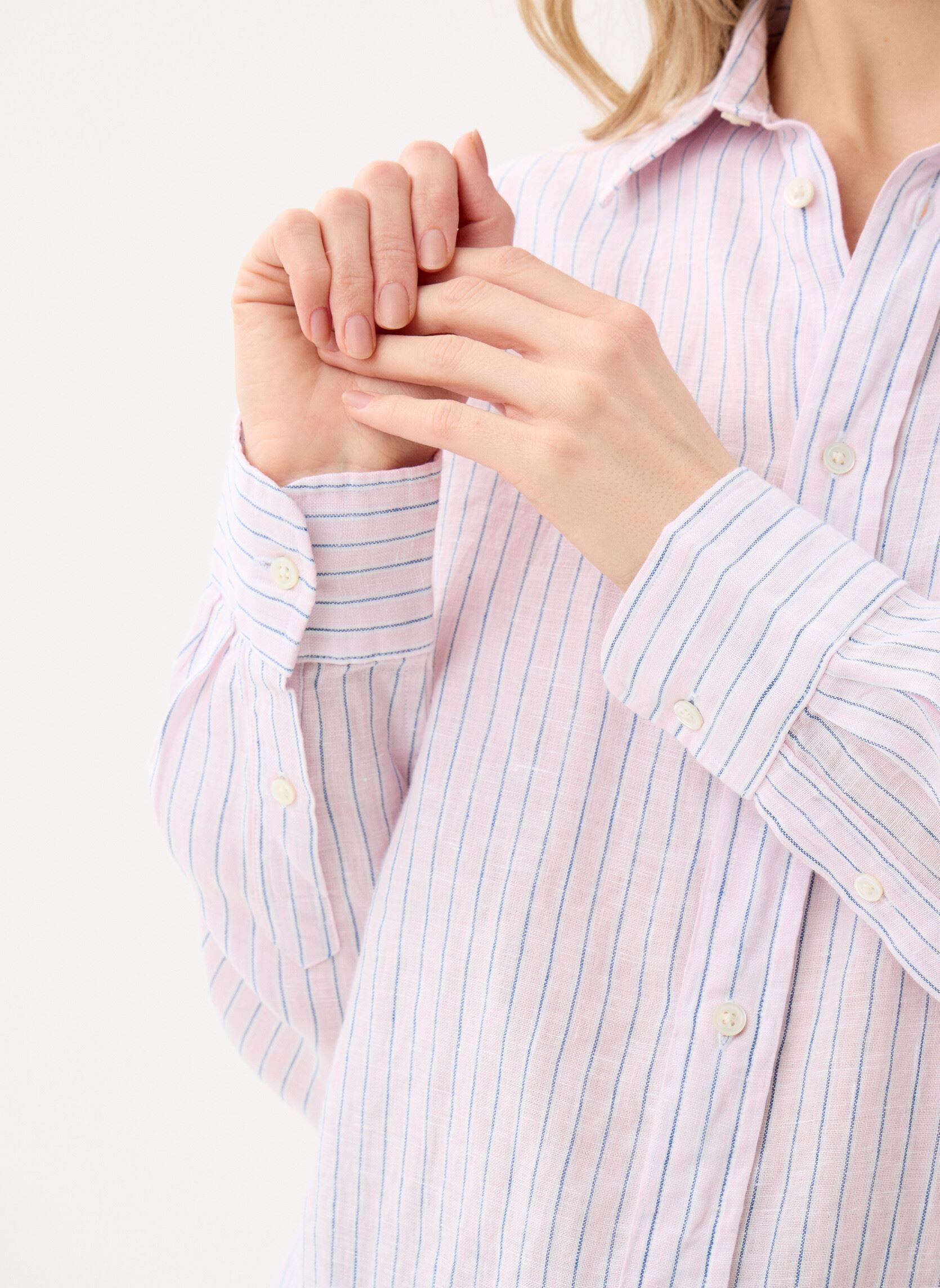 Chemises manches longues Chemise rayée classique en lin femme rose Polo Ralph Lauren Chemises manches longues Chemise rayée classique en lin femme rose 1994Af Hint Of Pink-White