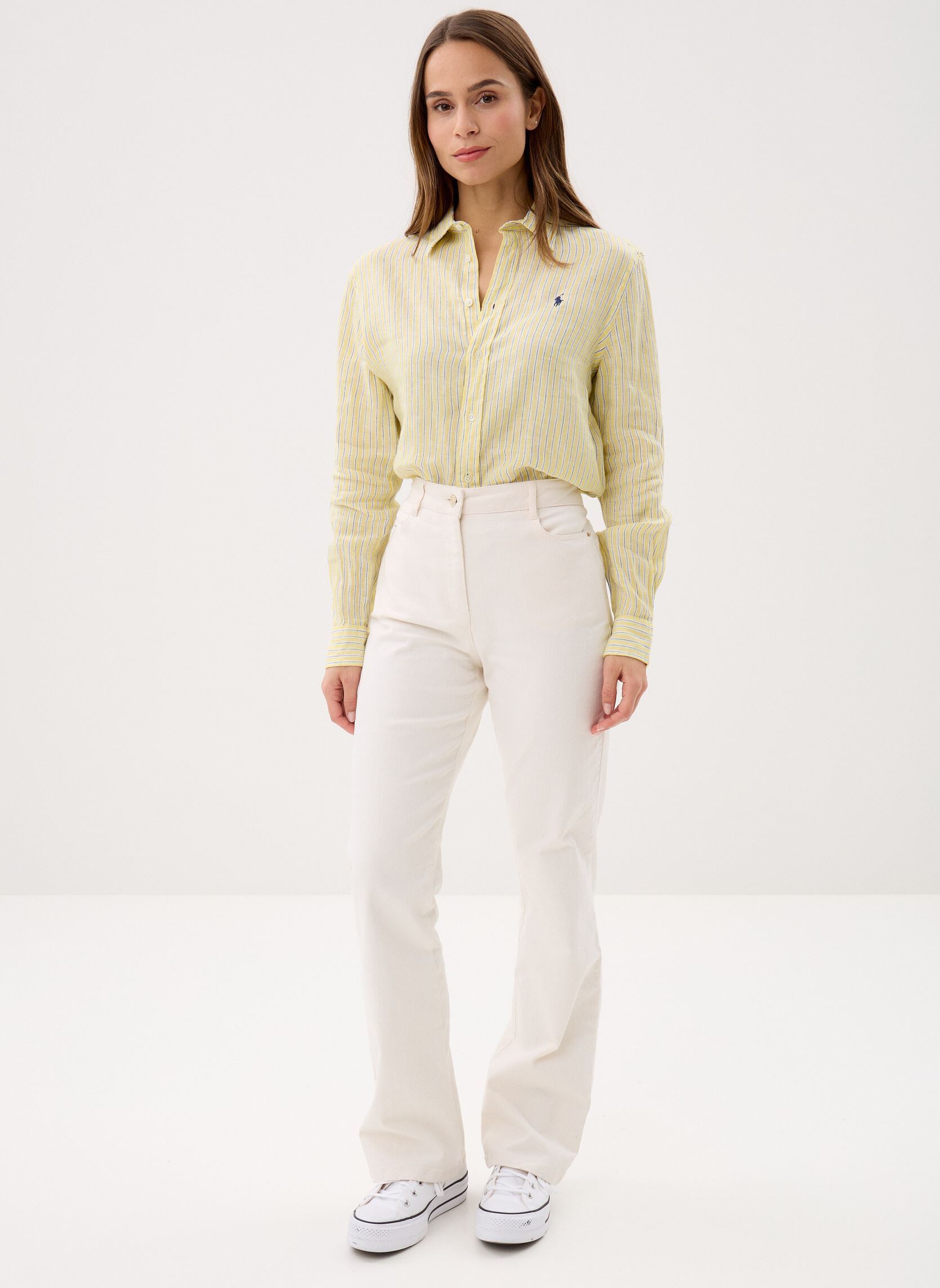 Chemises manches longues Chemise rayée classique en lin femme jaune Polo Ralph Lauren Chemises manches longues Chemise rayée classique en lin femme jaune 1994C Oasis Yellow Blue White