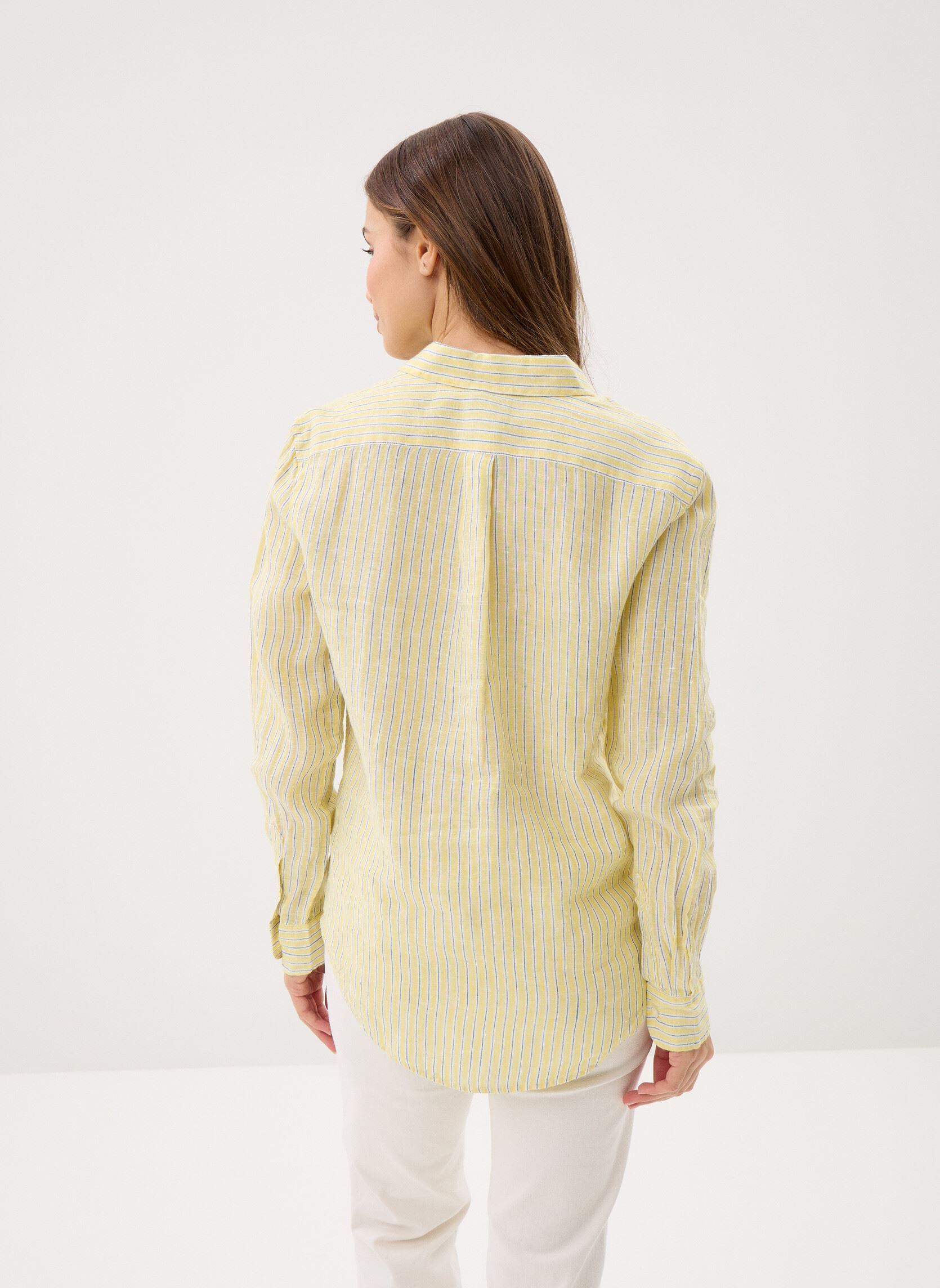 Chemises manches longues Chemise rayée classique en lin femme jaune Polo Ralph Lauren Chemises manches longues Chemise rayée classique en lin femme jaune 1994C Oasis Yellow Blue White