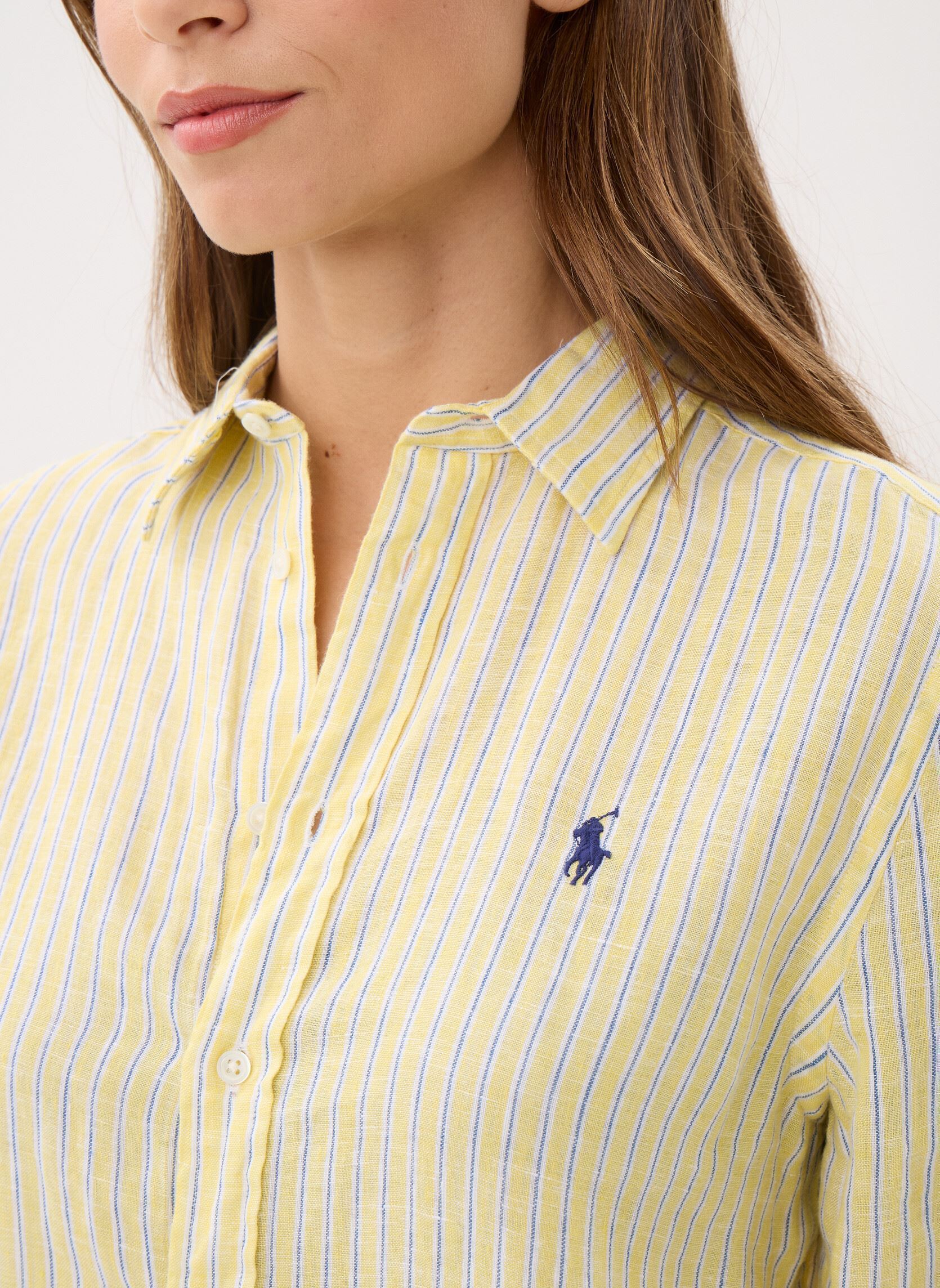 Chemises manches longues Chemise rayée classique en lin femme jaune Polo Ralph Lauren Chemises manches longues Chemise rayée classique en lin femme jaune 1994C Oasis Yellow Blue White