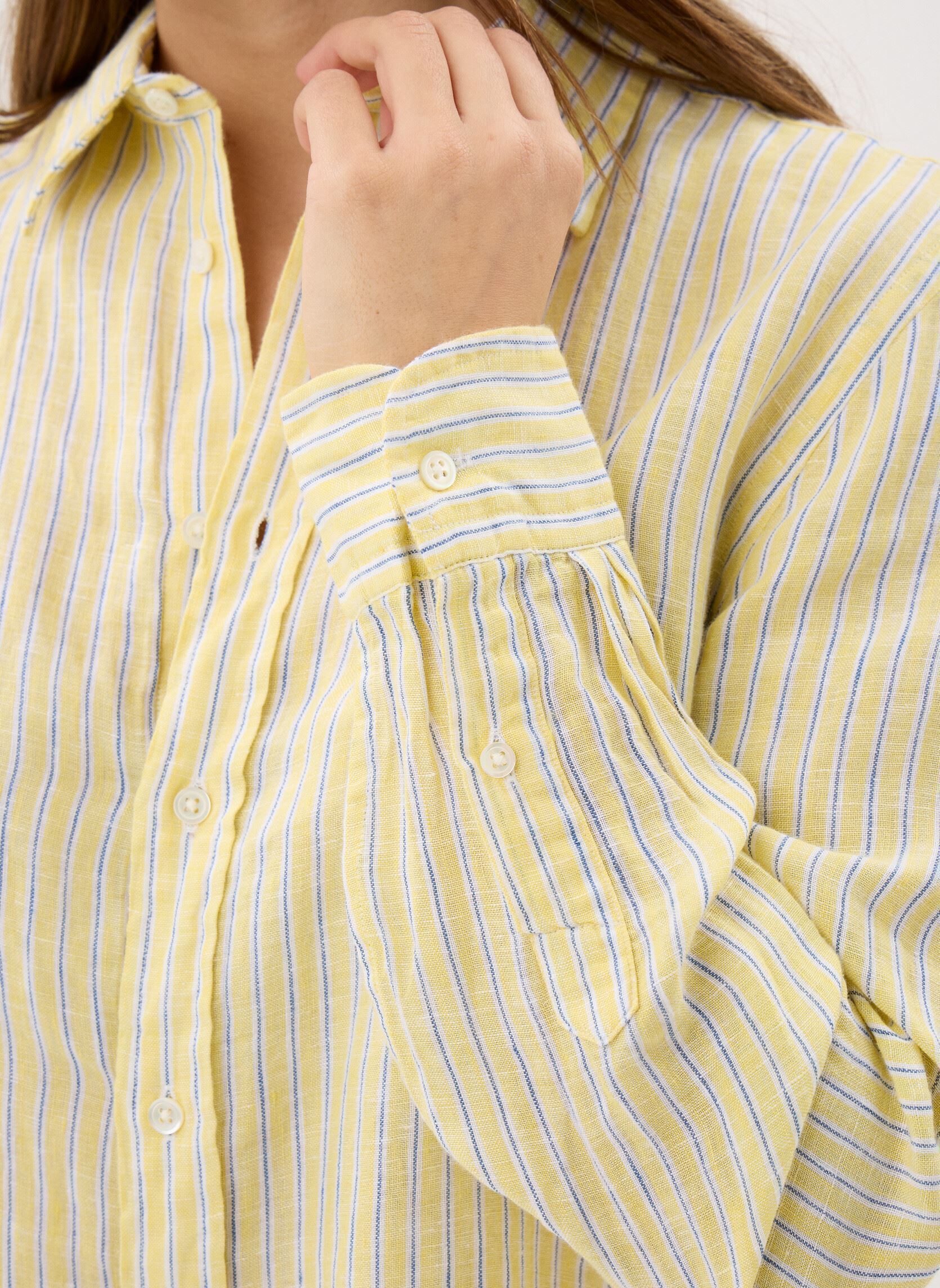 Chemises manches longues Chemise rayée classique en lin femme jaune Polo Ralph Lauren Chemises manches longues Chemise rayée classique en lin femme jaune 1994C Oasis Yellow Blue White