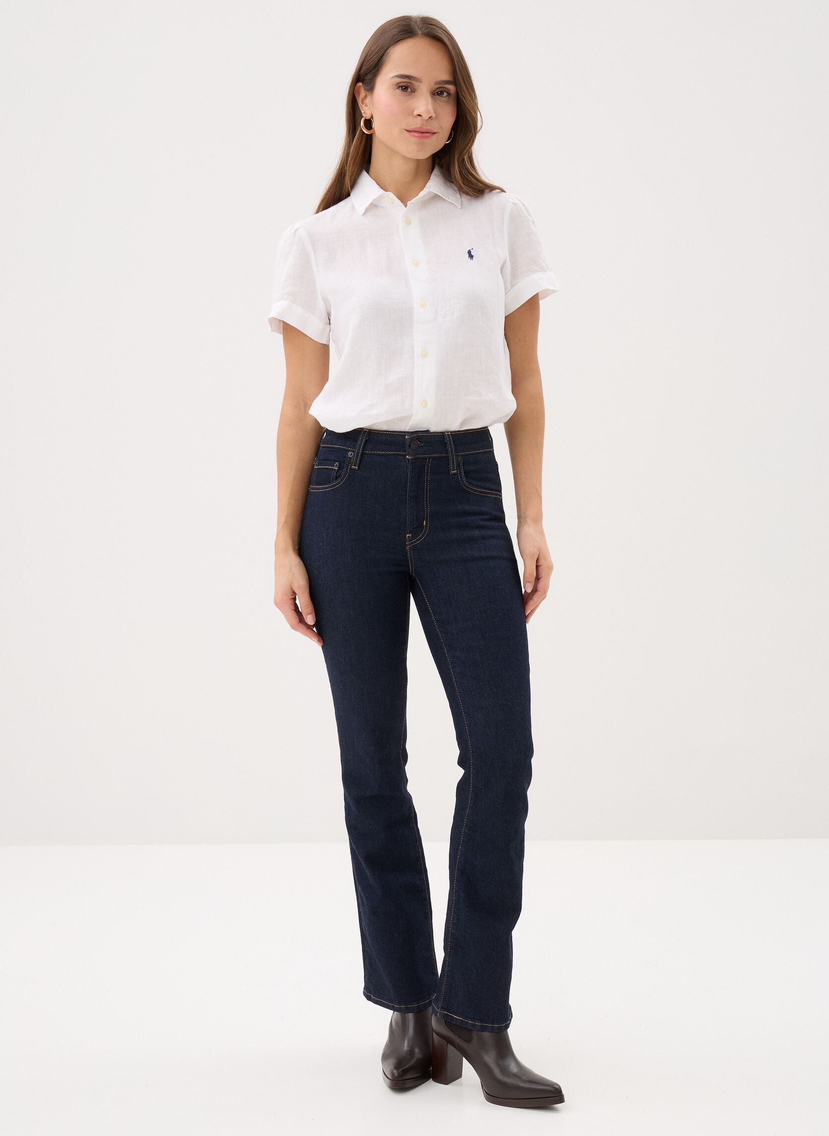 Chemises manches courtes Chemise manches courtes lin femme blanc Polo Ralph Lauren Chemises manches courtes Chemise manches courtes lin femme blanc Classic Oxford White