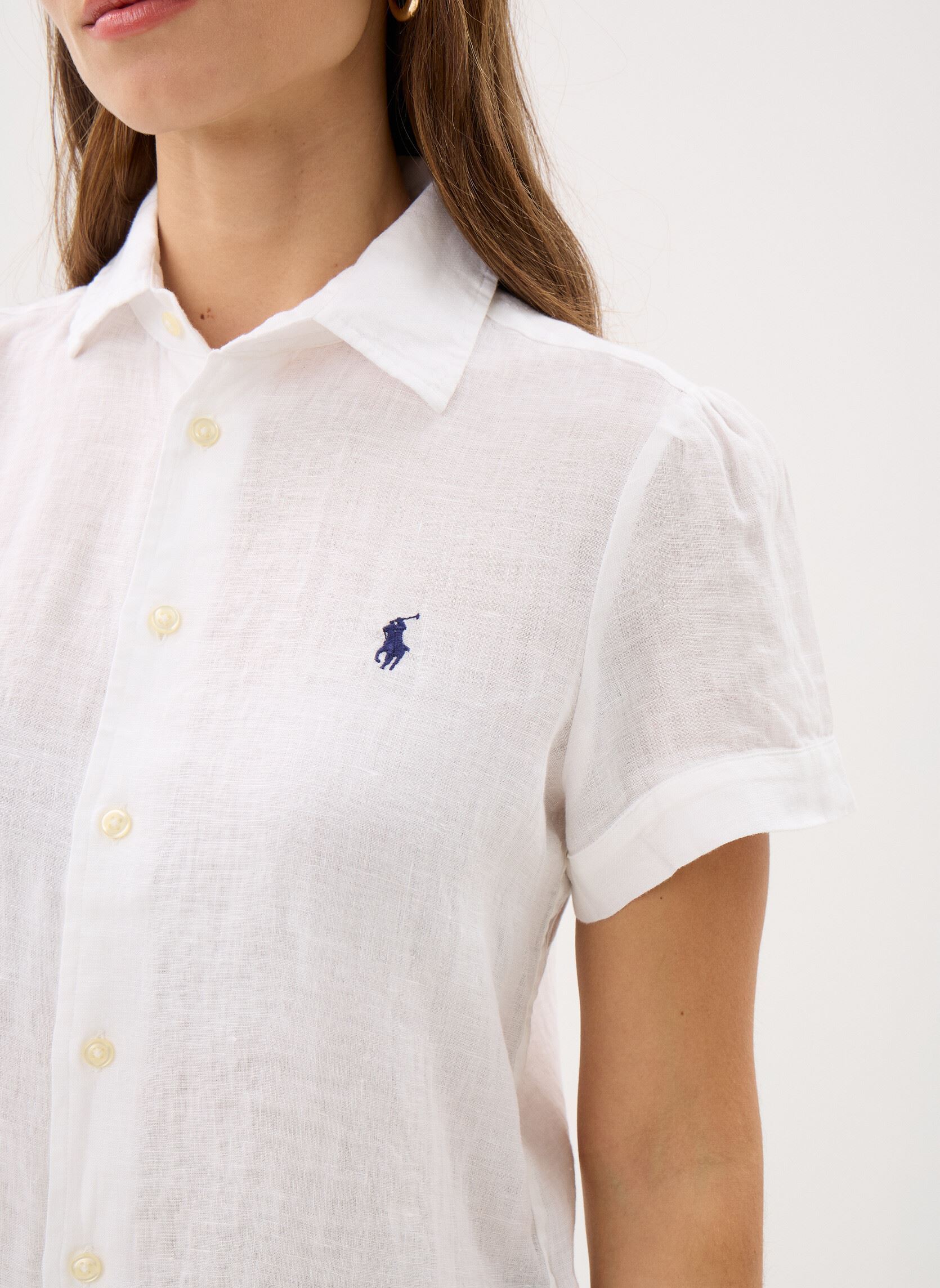 Chemises manches courtes Chemise manches courtes lin femme blanc Polo Ralph Lauren Chemises manches courtes Chemise manches courtes lin femme blanc Classic Oxford White
