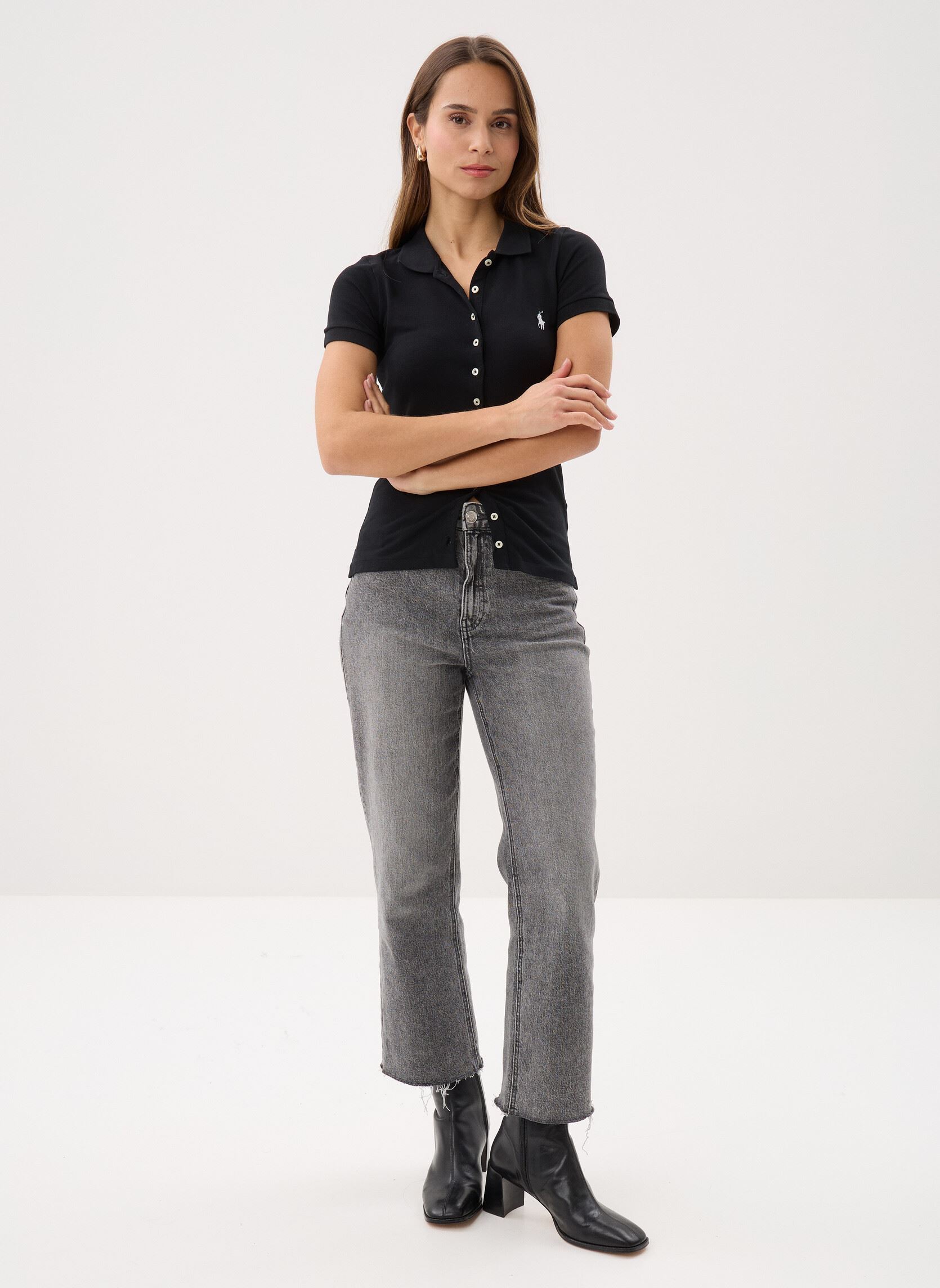 Polos manches courtes Polo à patte boutonnée femme noir Polo Ralph Lauren Polos manches courtes Polo à patte boutonnée femme noir POLO BLACK