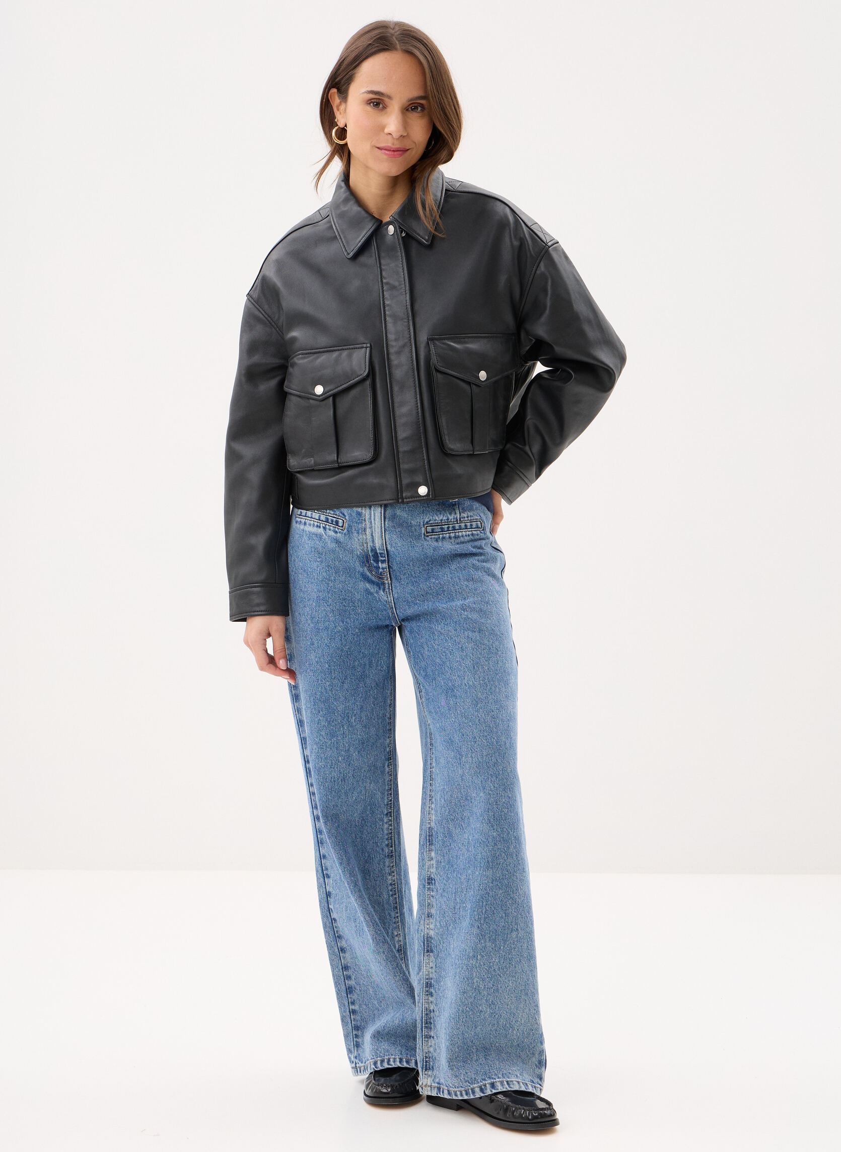 Leren jassen Aviateur Oversize-LCWDELIA dames zwart Schott Leren jassen Aviateur Oversize-LCWDELIA dames zwart BLACK