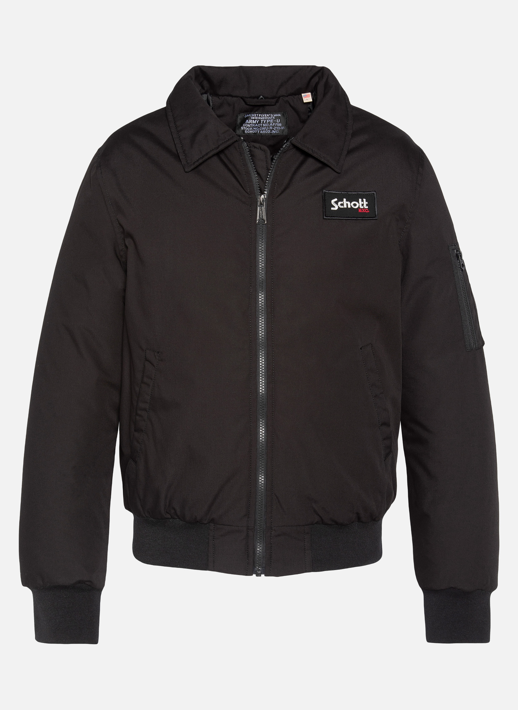 Bomber Vintage Schott Noir à Capuche Avec Fourrure Amovible - Taille L (tend Vers XL) - Occasion
