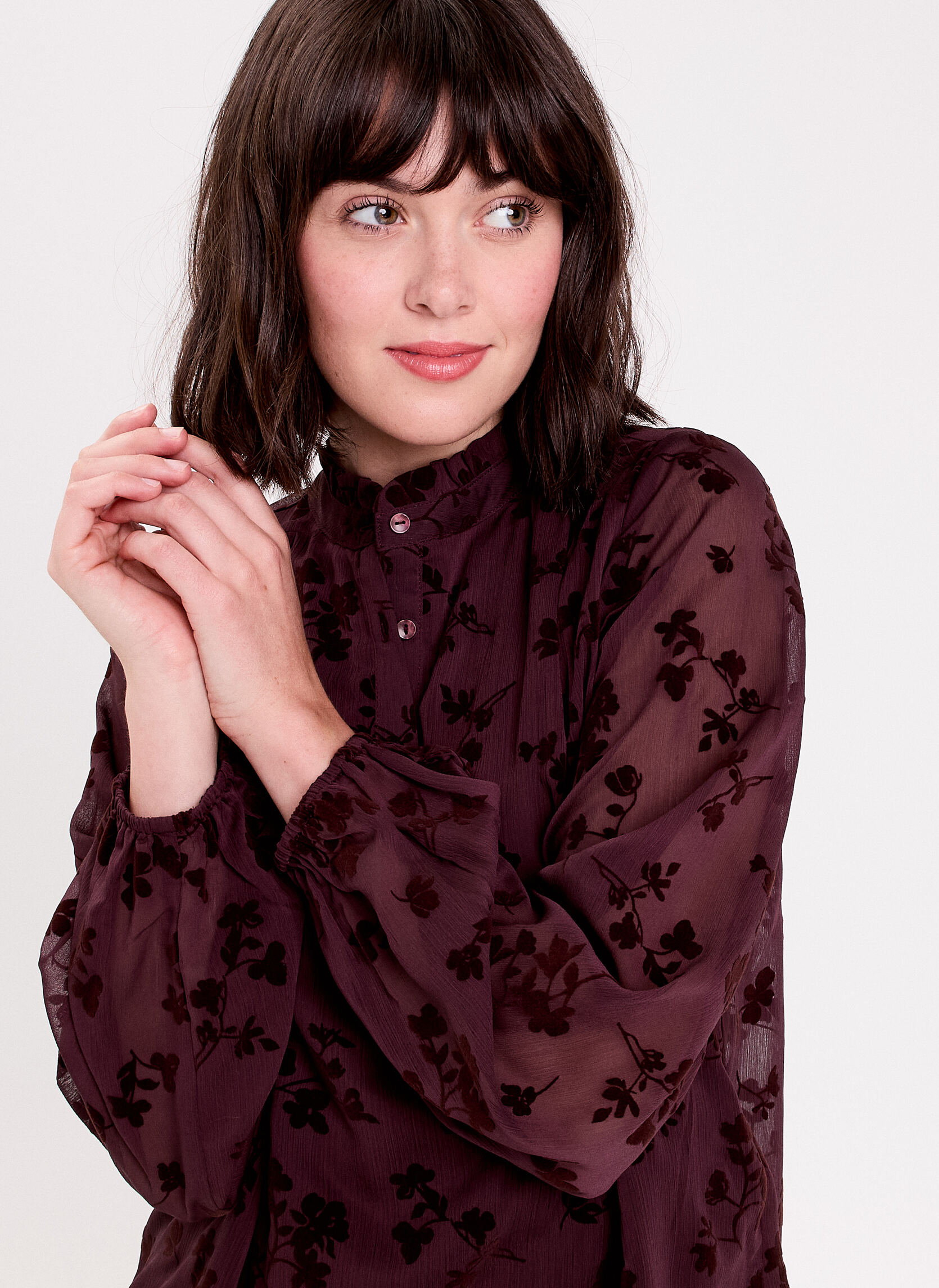 Chemise Femme Cache Cache à Pois Gris - Taille 44, Manches Longues, Occasion Très Bon état