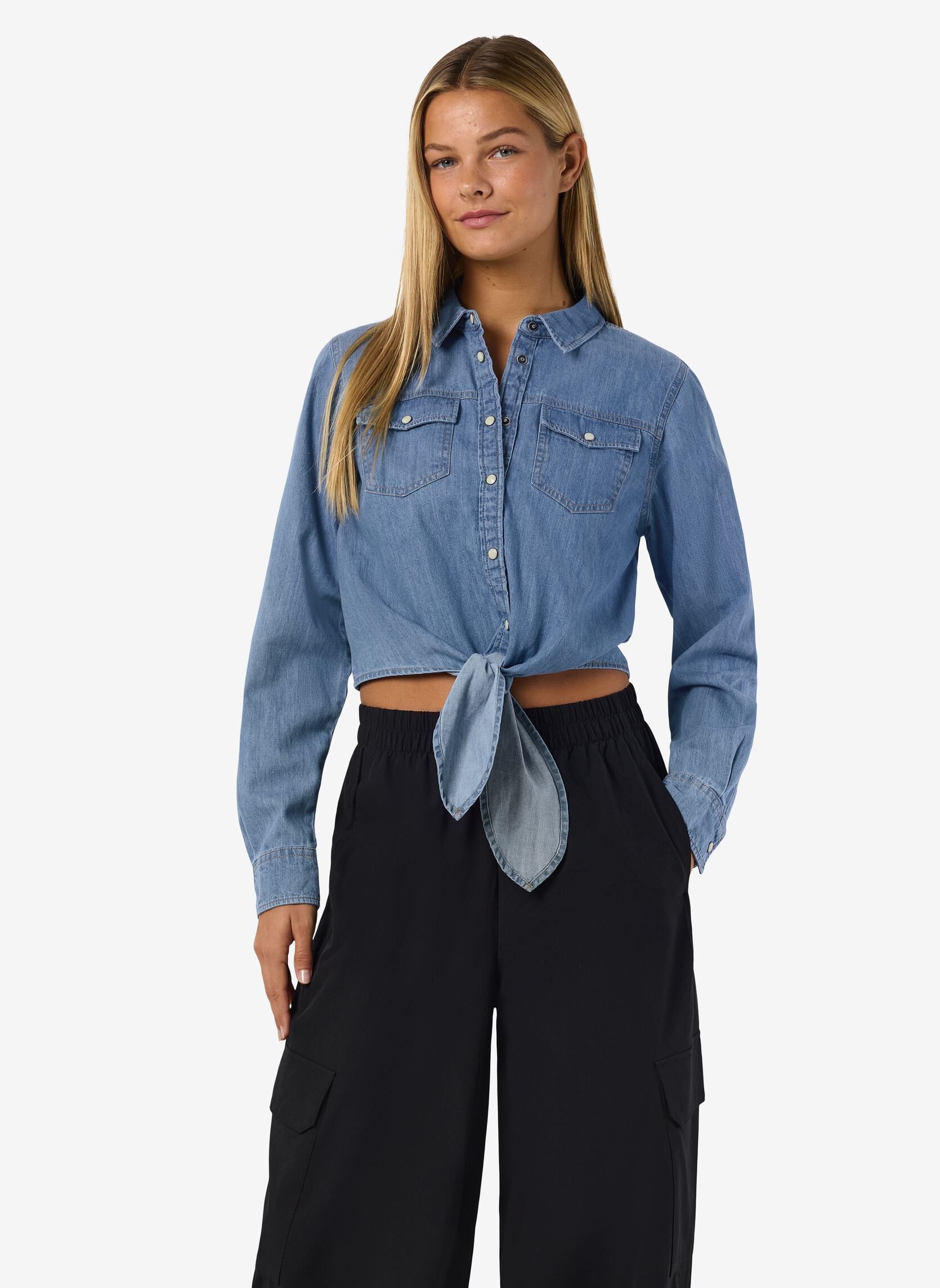 Langarm-Hemden Nmhelsa L/S Tie Shirt Mg002Lb damen blau Noisy May Langarm-Hemden Nmhelsa L/S Tie Shirt Mg002Lb damen blau LIGHT BLUE DENIM