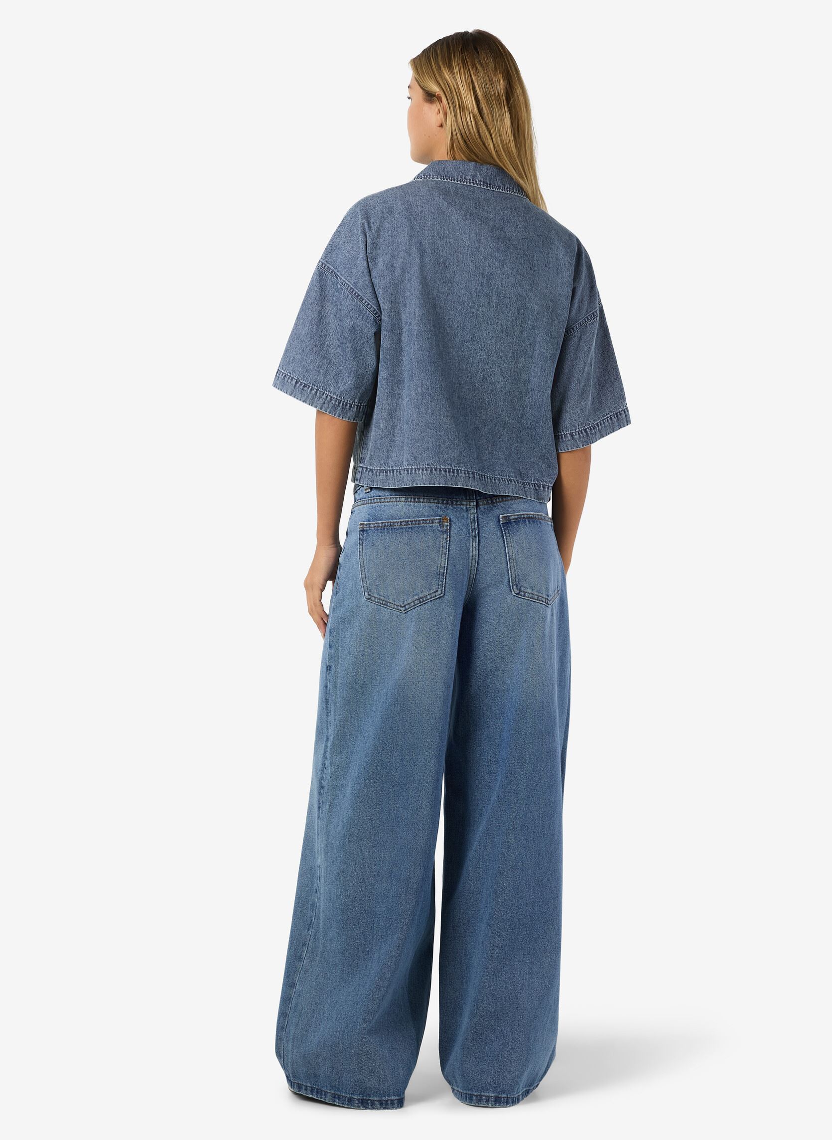 Kurzarm-Hemden Nmenza S/S Reg Crop Shirt Mg004Mb Noos damen blau Noisy May Kurzarm-Hemden Nmenza S/S Reg Crop Shirt Mg004Mb Noos damen blau Medium Blue Denim