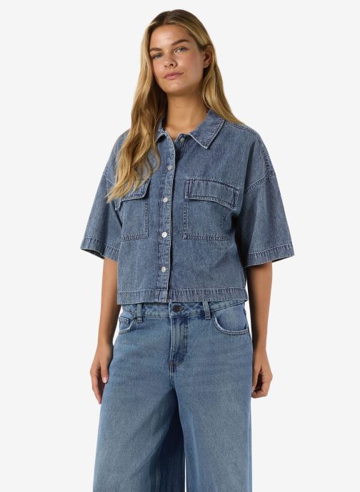 Noisy May Korte mouw overhemden Nmenza S/S Reg Crop Shirt Mg004Mb Noos dames blauw