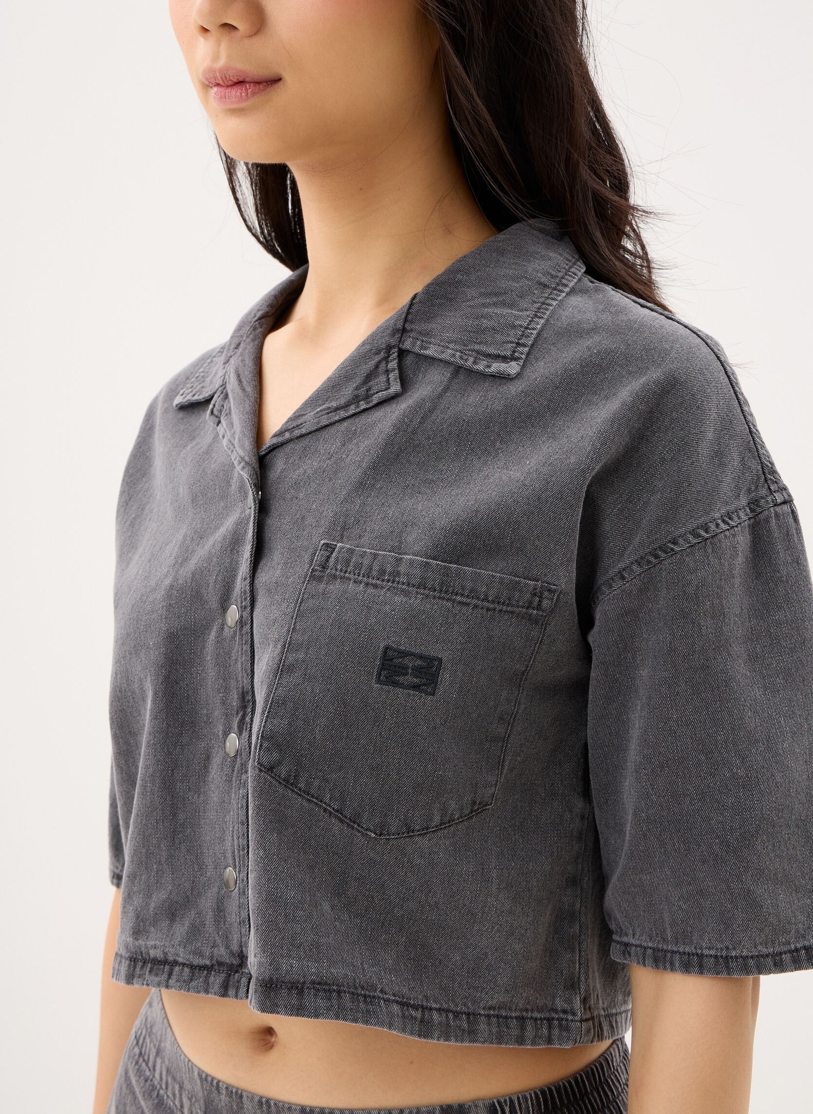 Hemden Nmoregon 2/4 Crop Denim Shirt Bs038Bl damen schwarz Noisy May Hemden Nmoregon 2/4 Crop Denim Shirt Bs038Bl damen schwarz Black Denim