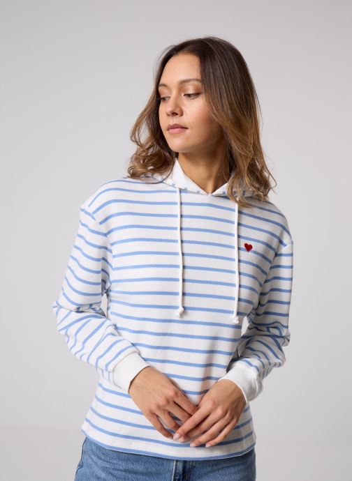 Pieces Sweats à capuche Pcchilli Ls Hoodie Stripes Emb Noos Bc H femme blanc