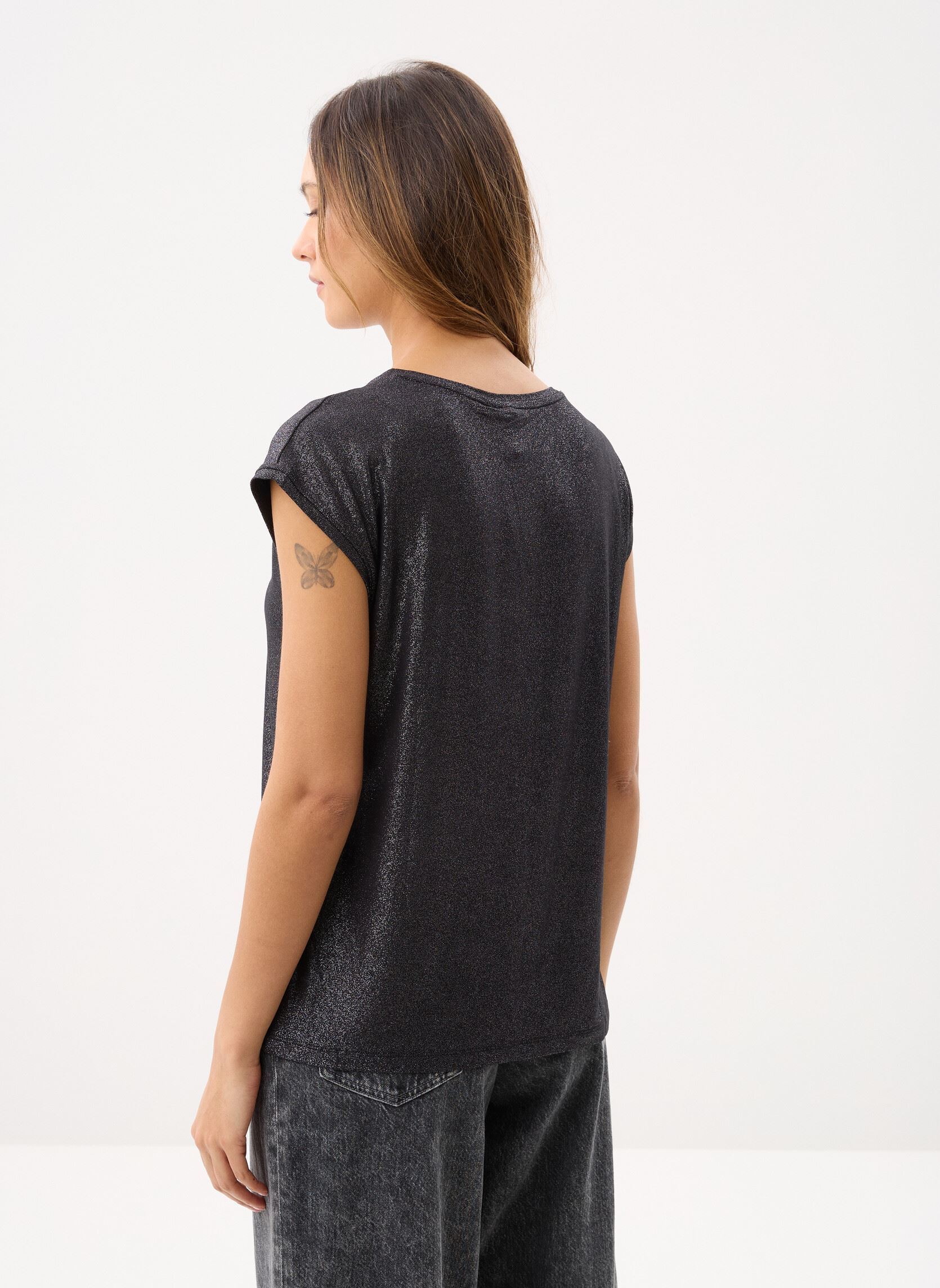 Pieces Damen Pcfria Ss Glitter Tee, Black/Print:la Luna, XL