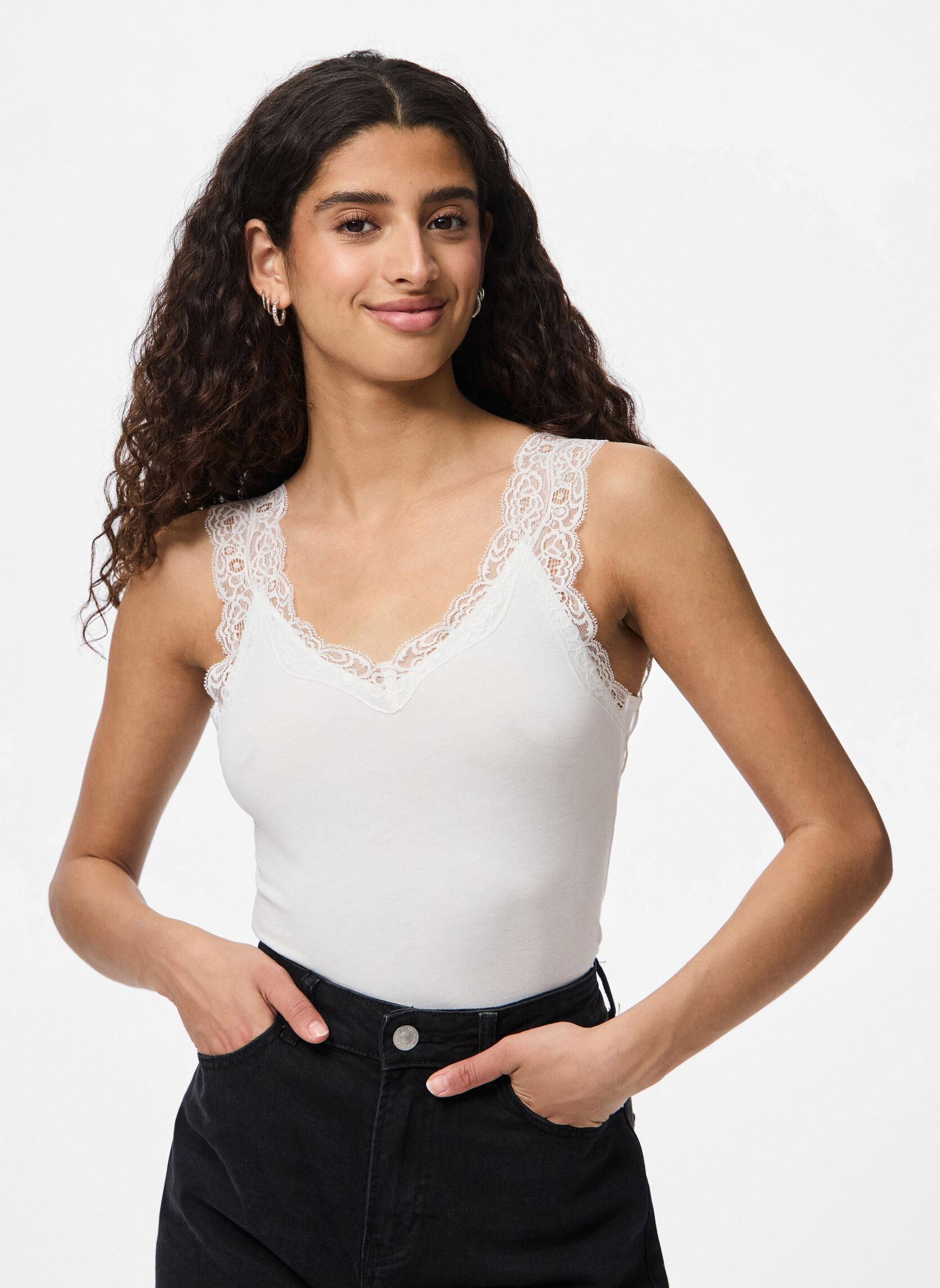 Débardeurs Pcbarbera Lace Top Jrs Noos Bc femme blanc Pieces Débardeurs Pcbarbera Lace Top Jrs Noos Bc femme blanc BRIGHT WHITE