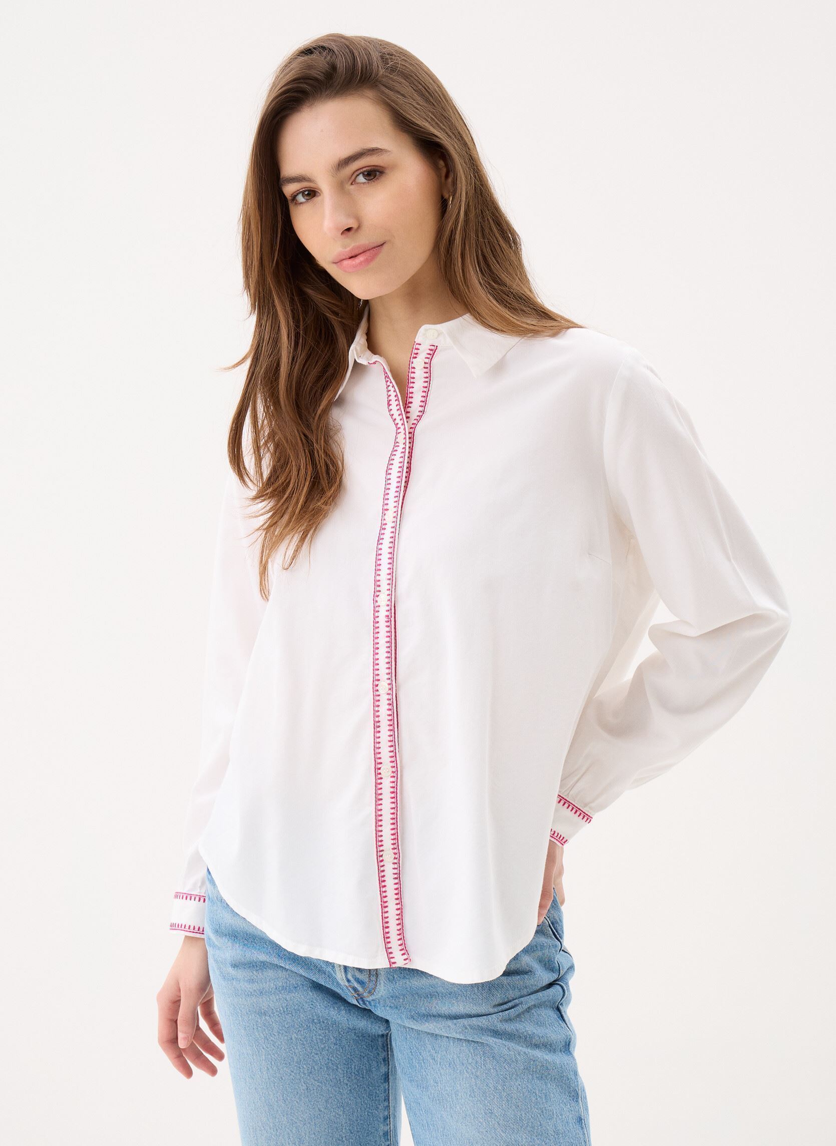 Langarm-Hemden Pcroux Ls Wvn Shirt Fc damen weiß Pieces Langarm-Hemden Pcroux Ls Wvn Shirt Fc damen weiß Bright white