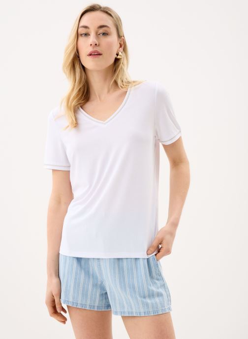Pieces Kurzarm-T-Shirts Pcalana Ss Stud Tee Fc Bc damen weiß