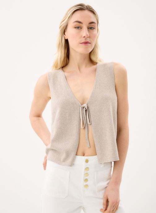 Pieces Gilets Pcbree Sl Tie Knit Vest Noos Bc femme beige