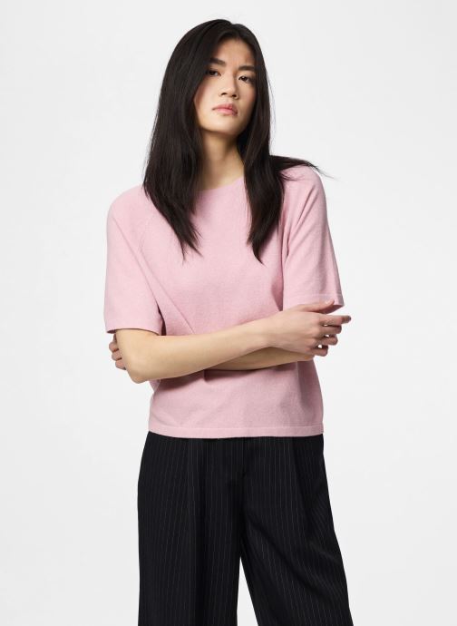 Pieces Pulls Pcbree Ss O-Neck Knit Noos Bc femme rose