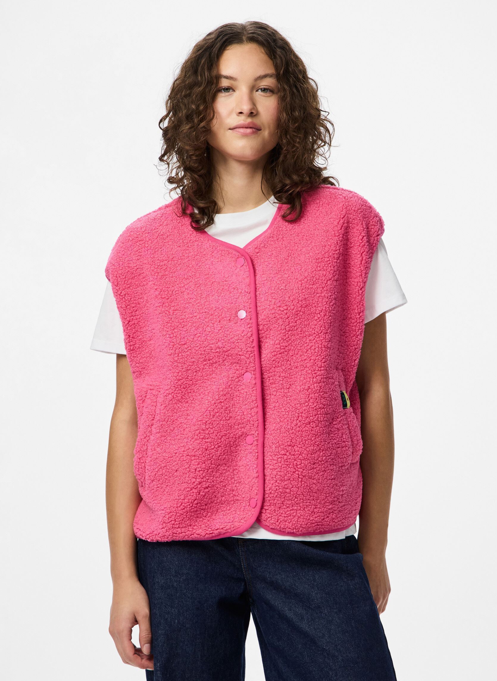 Vestes sans manches Pckatty Teddy Vest Noos Bc femme rose Pieces Vestes sans manches Pckatty Teddy Vest Noos Bc femme rose SHOCKING PINK