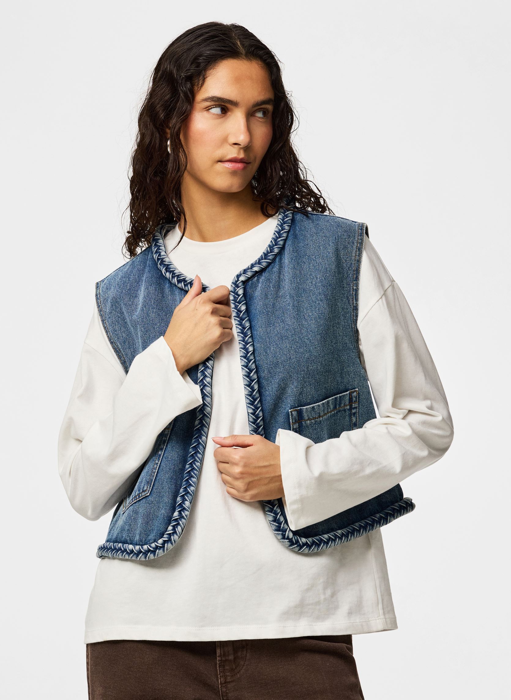 Strickjacken und Westen Pcbell Cropped Denim Vest damen blau Pieces Strickjacken und Westen Pcbell Cropped Denim Vest damen blau LIGHT BLUE DENIM
