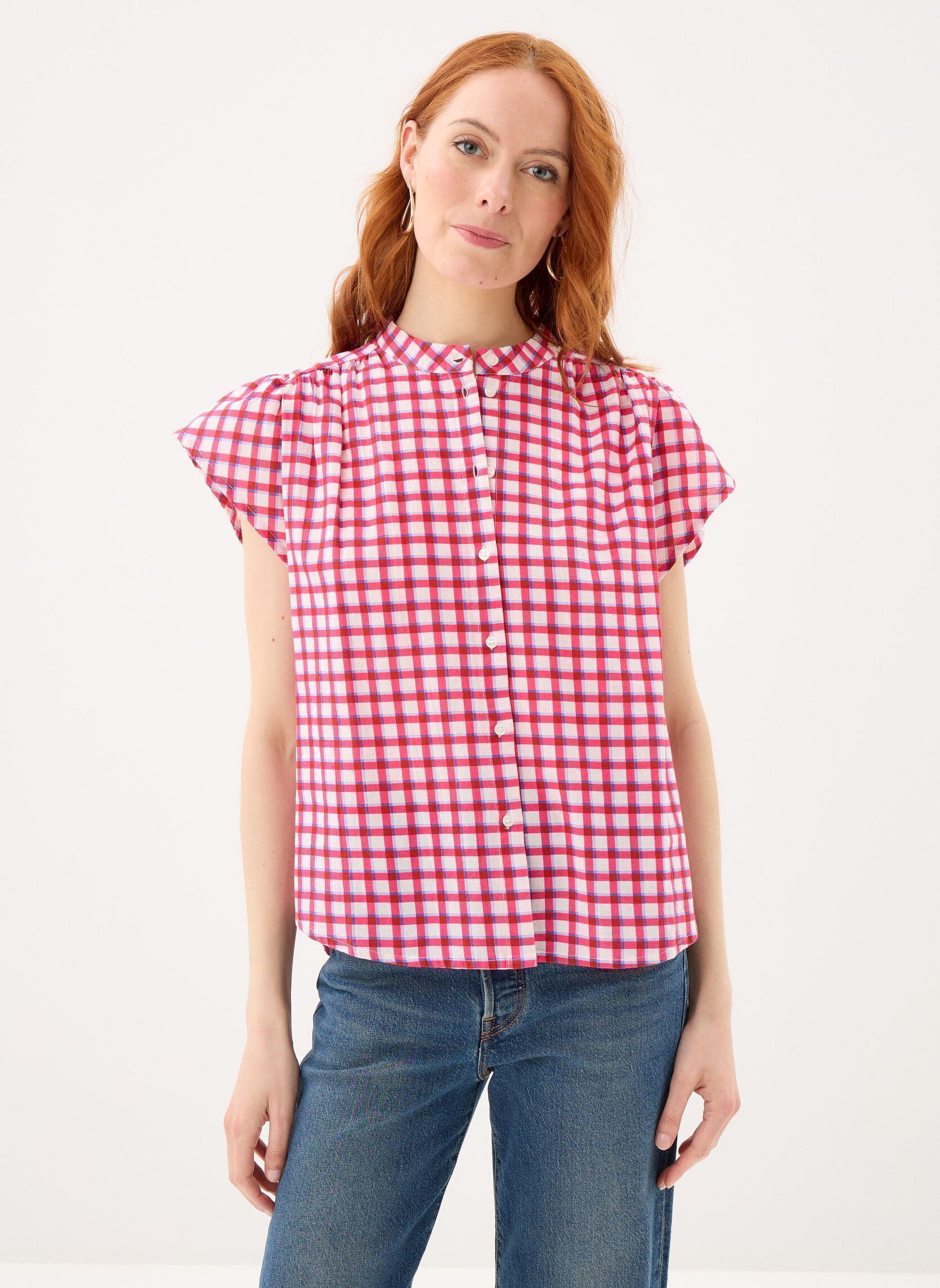 Chemises Pcjavier Ss Check Shirt Wvn Fc Bc femme rose Pieces Chemises Pcjavier Ss Check Shirt Wvn Fc Bc femme rose Fruit Dove