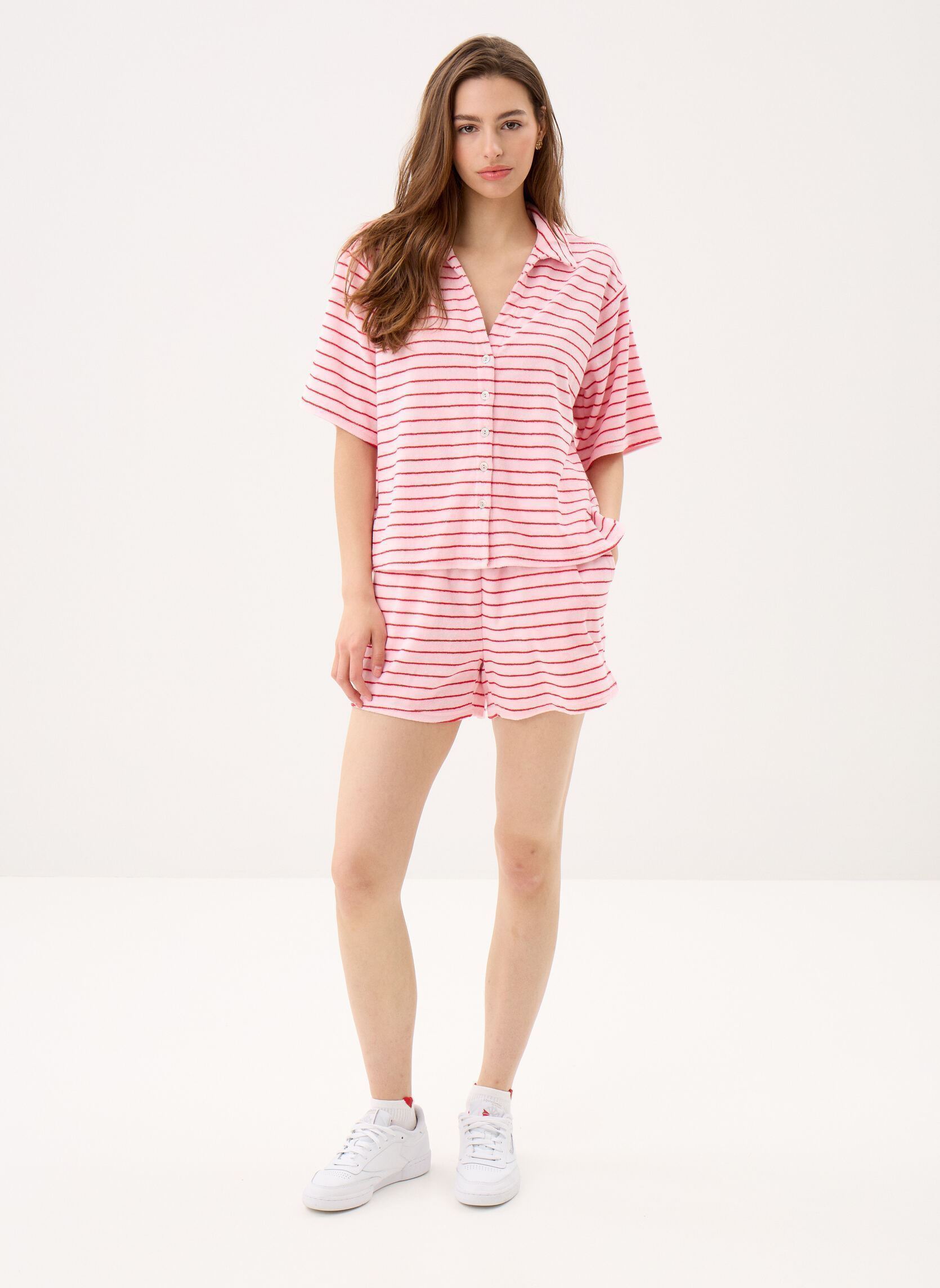 Chemises manches courtes Pckay Frotte Ss Shirt femme rose Pieces Chemises manches courtes Pckay Frotte Ss Shirt femme rose Cherry Blossom