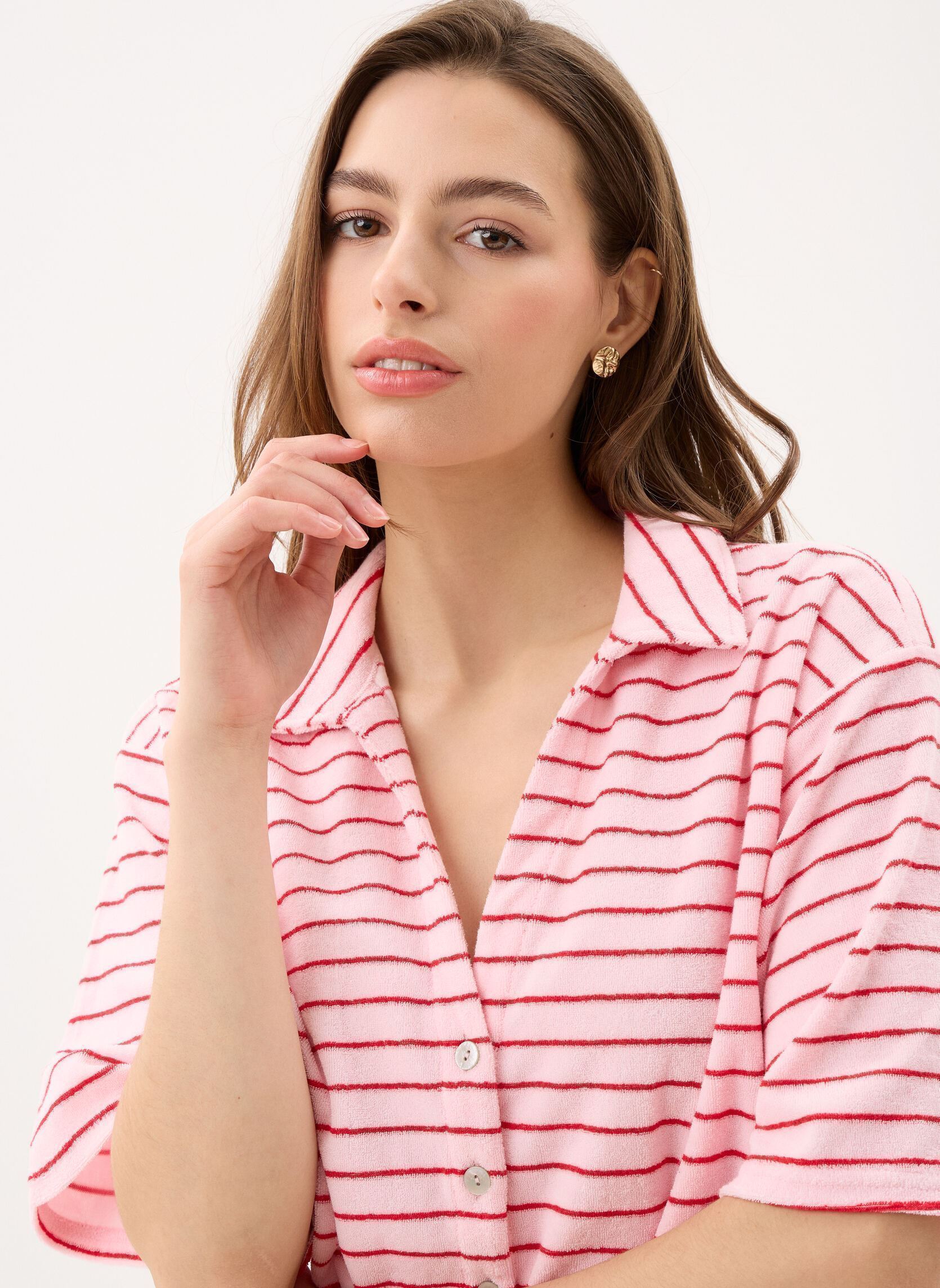 Chemises manches courtes Pckay Frotte Ss Shirt femme rose Pieces Chemises manches courtes Pckay Frotte Ss Shirt femme rose Cherry Blossom