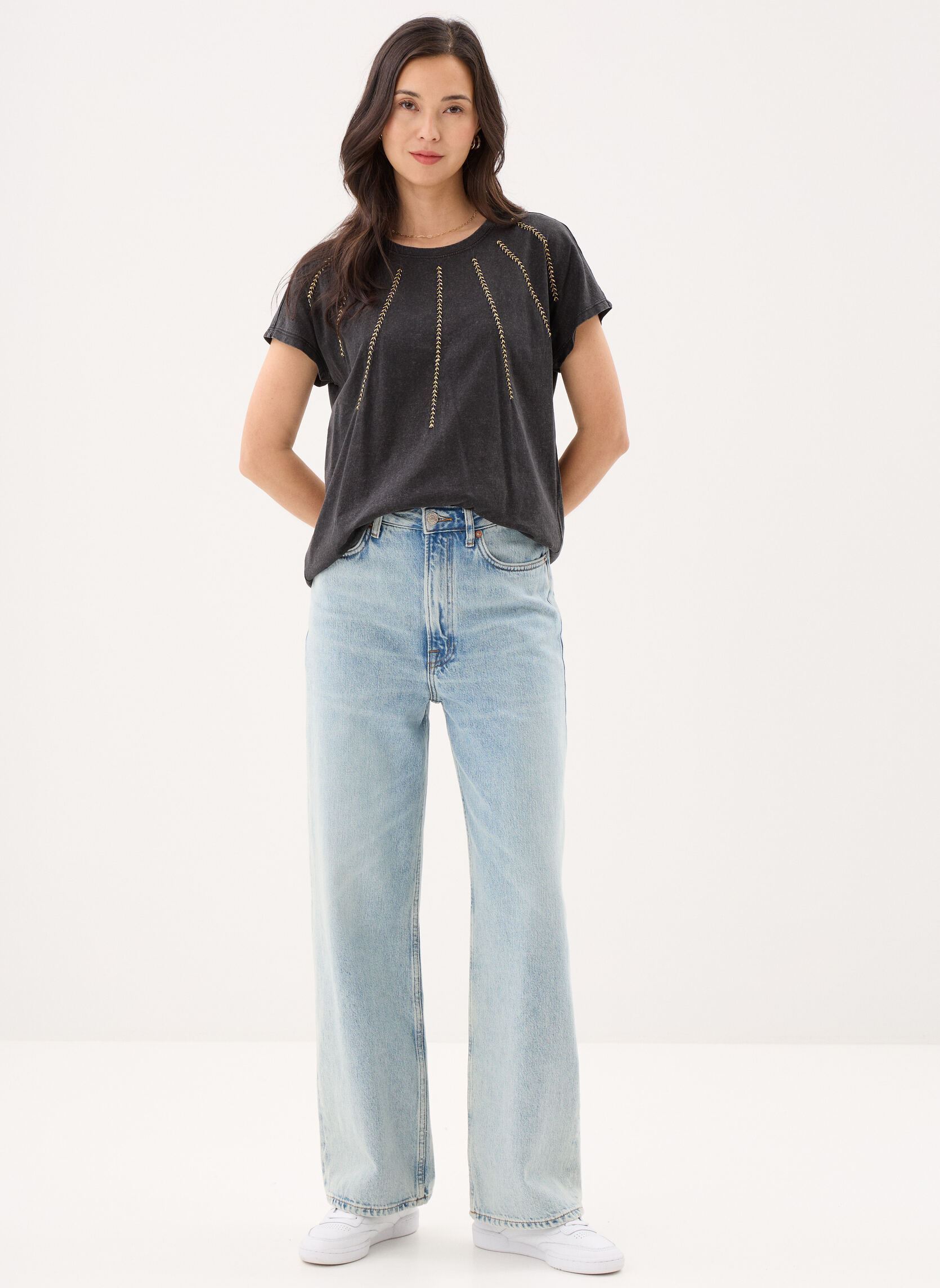 T-Shirts Pcsellema Ss Tee Jrs Fc damen schwarz Pieces T-Shirts Pcsellema Ss Tee Jrs Fc damen schwarz Black