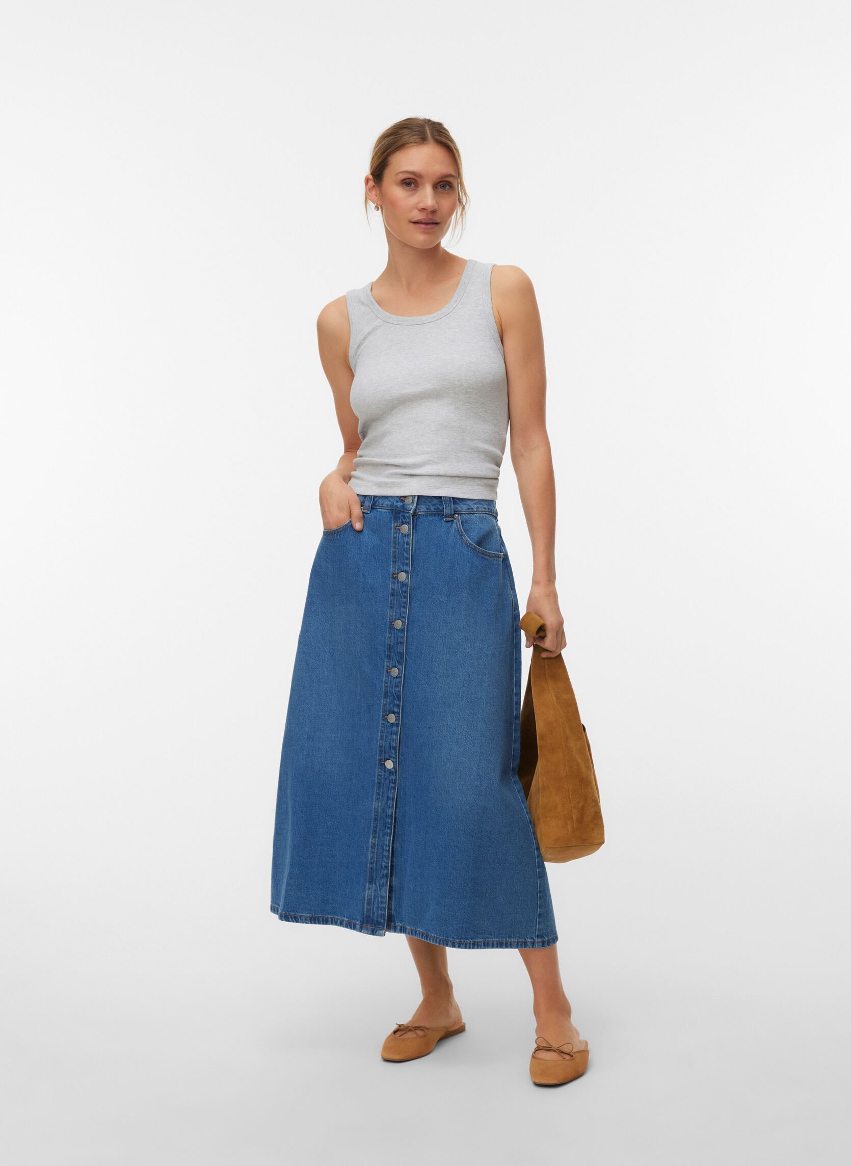 Jupes mi-longues Vmbirkley Mr 7/8 Dnm Skirt Mix Ga femme bleu Vero Moda Jupes mi-longues Vmbirkley Mr 7/8 Dnm Skirt Mix Ga femme bleu Light Blue Denim