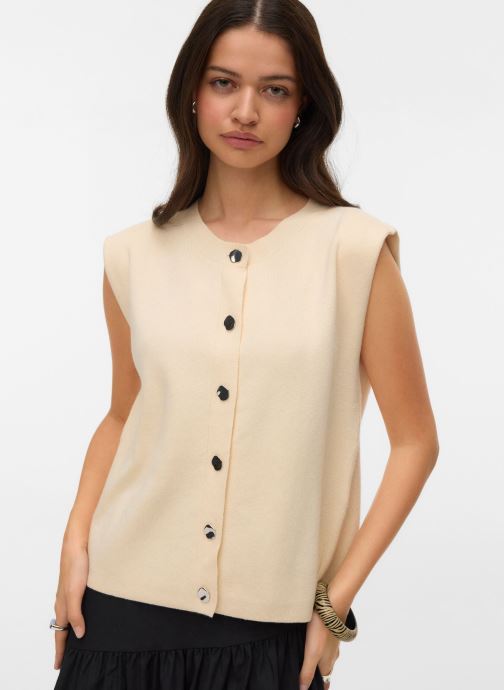 Vero Moda Gilets Vmgold Sl O-Neck Button Vest Boo femme beige