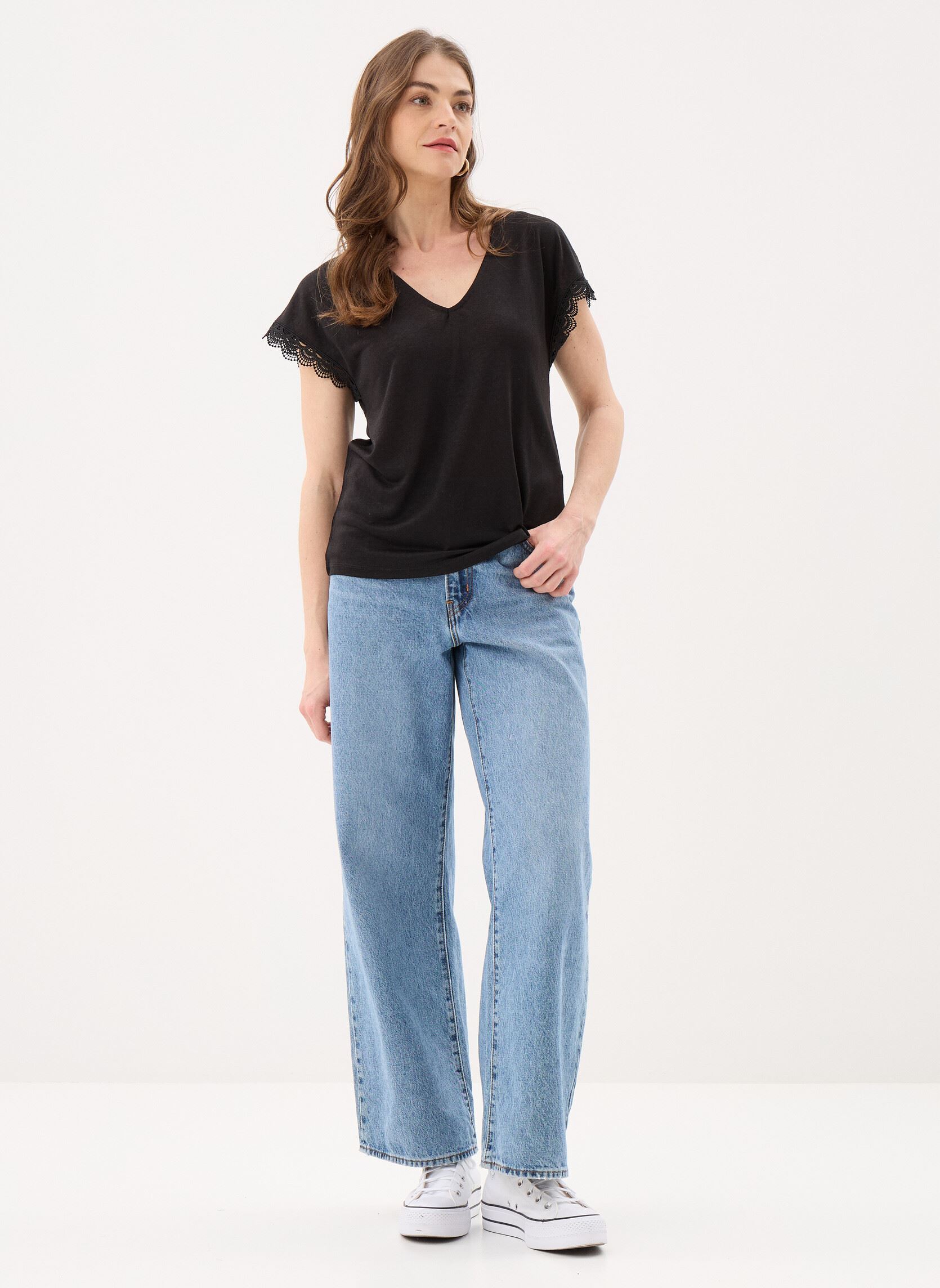 Kurzarm-T-Shirts Vmibilsa S/S V-Neck Top Jrs Btq damen schwarz Vero Moda Kurzarm-T-Shirts Vmibilsa S/S V-Neck Top Jrs Btq damen schwarz Black