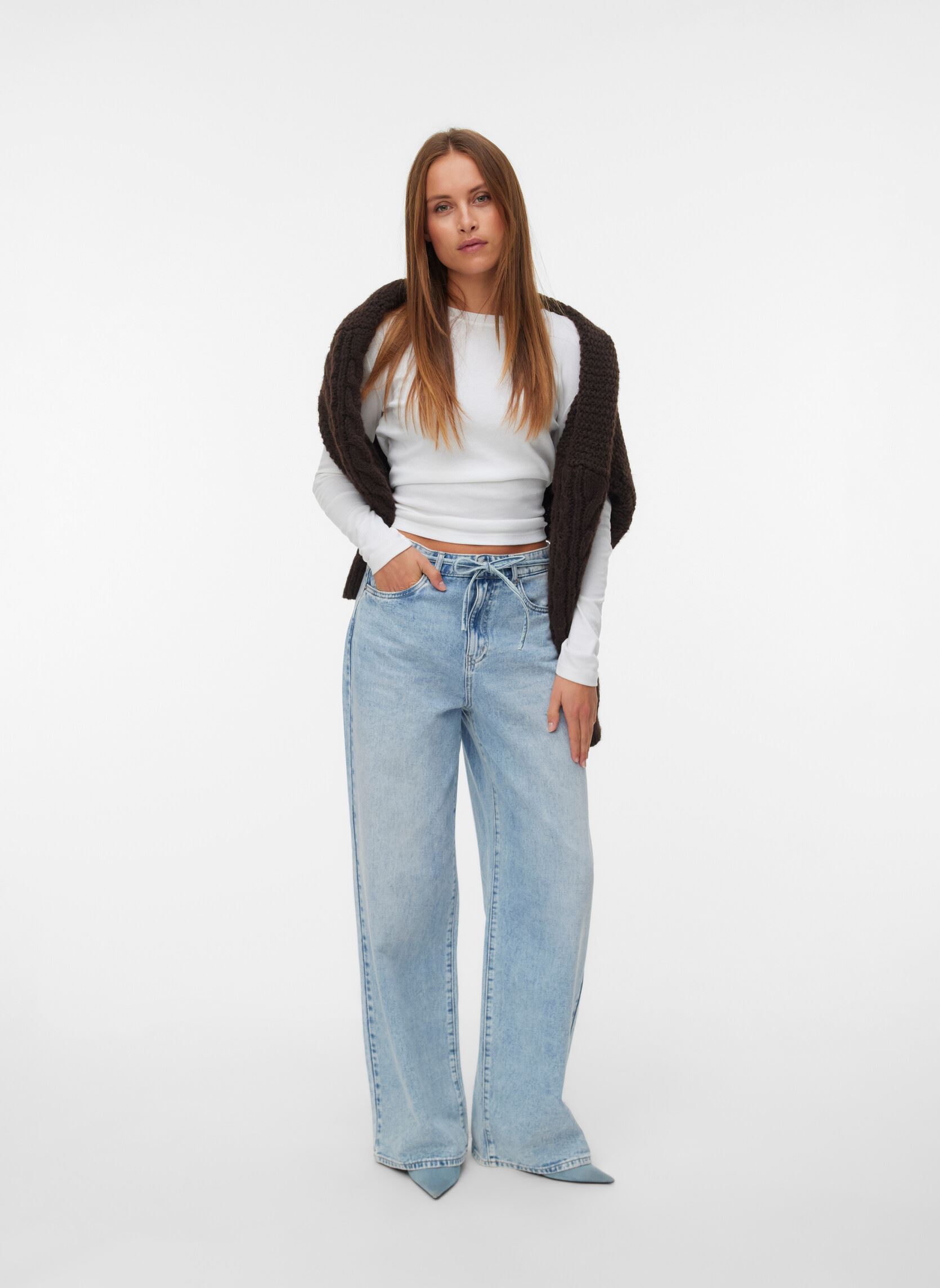 Wijde jeans / Flared Jeans Vmwien Mr Wide Belt Jeans Si338 Noos dames blauw Vero Moda Wijde jeans / Flared Jeans Vmwien Mr Wide Belt Jeans Si338 Noos dames blauw Light Blue Denim