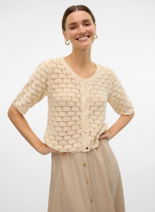 Vero Moda Vesten Vmkora 2/4 O-Neck Button Cardigan dames beige
