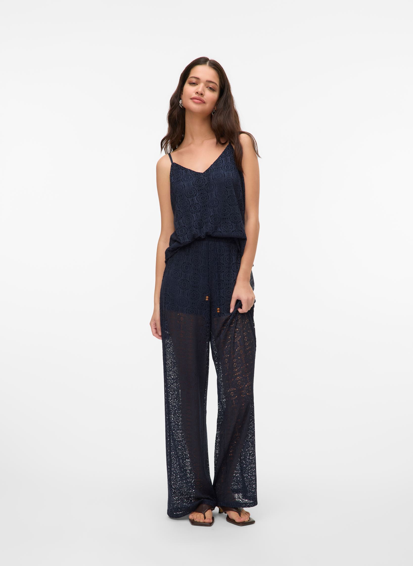 Pantalons larges Vmmaya Hw Wide Pants Jrs femme bleu Vero Moda Pantalons larges Vmmaya Hw Wide Pants Jrs femme bleu Navy Blazer