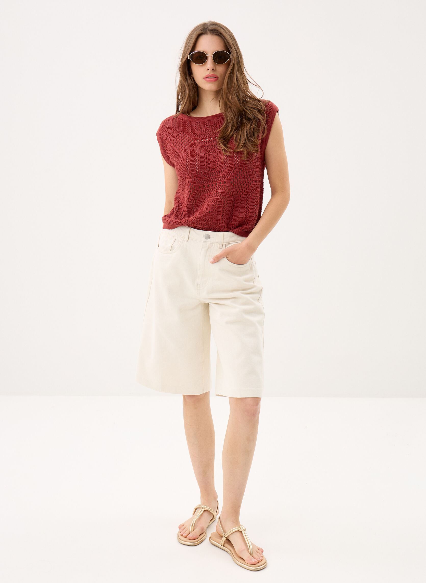 Tops Awbaylee Sl Boatneck Crochet Top femme marron Vero Moda Tops Awbaylee Sl Boatneck Crochet Top femme marron RUSSET BROWN
