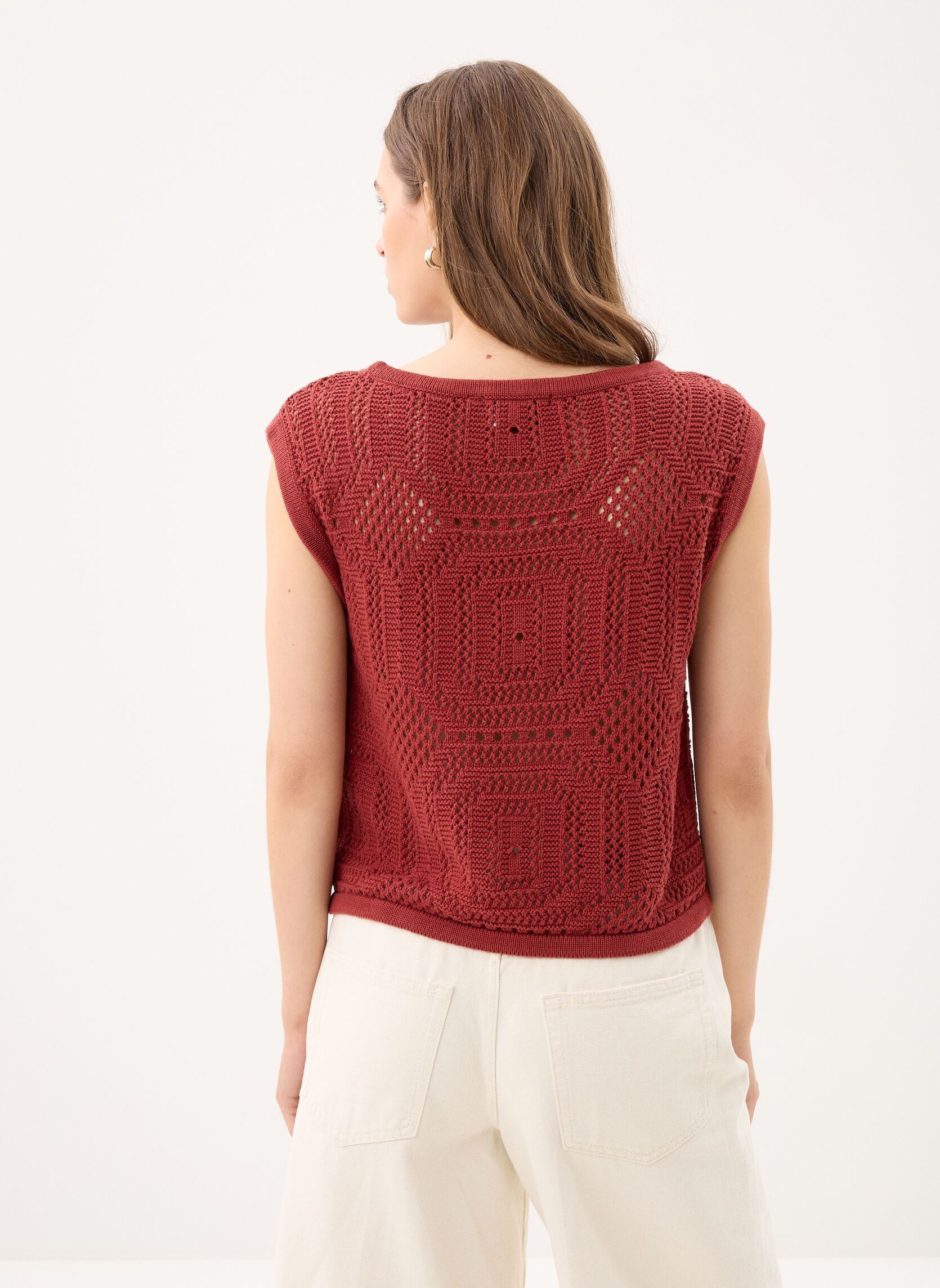Tops Awbaylee Sl Boatneck Crochet Top femme marron Vero Moda Tops Awbaylee Sl Boatneck Crochet Top femme marron RUSSET BROWN