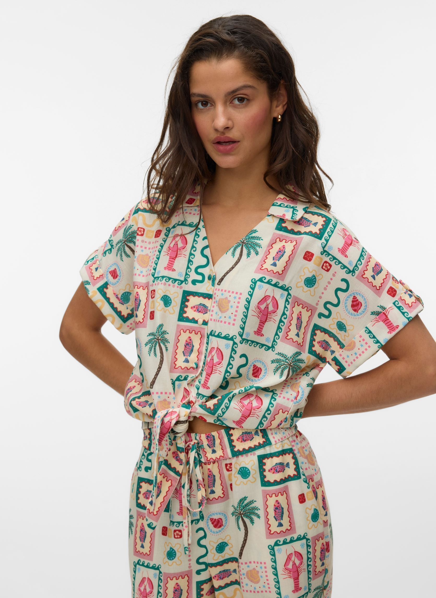 Vêtements Vero Moda Vmbirdie Ss Button Bow Shirt Exp pour
