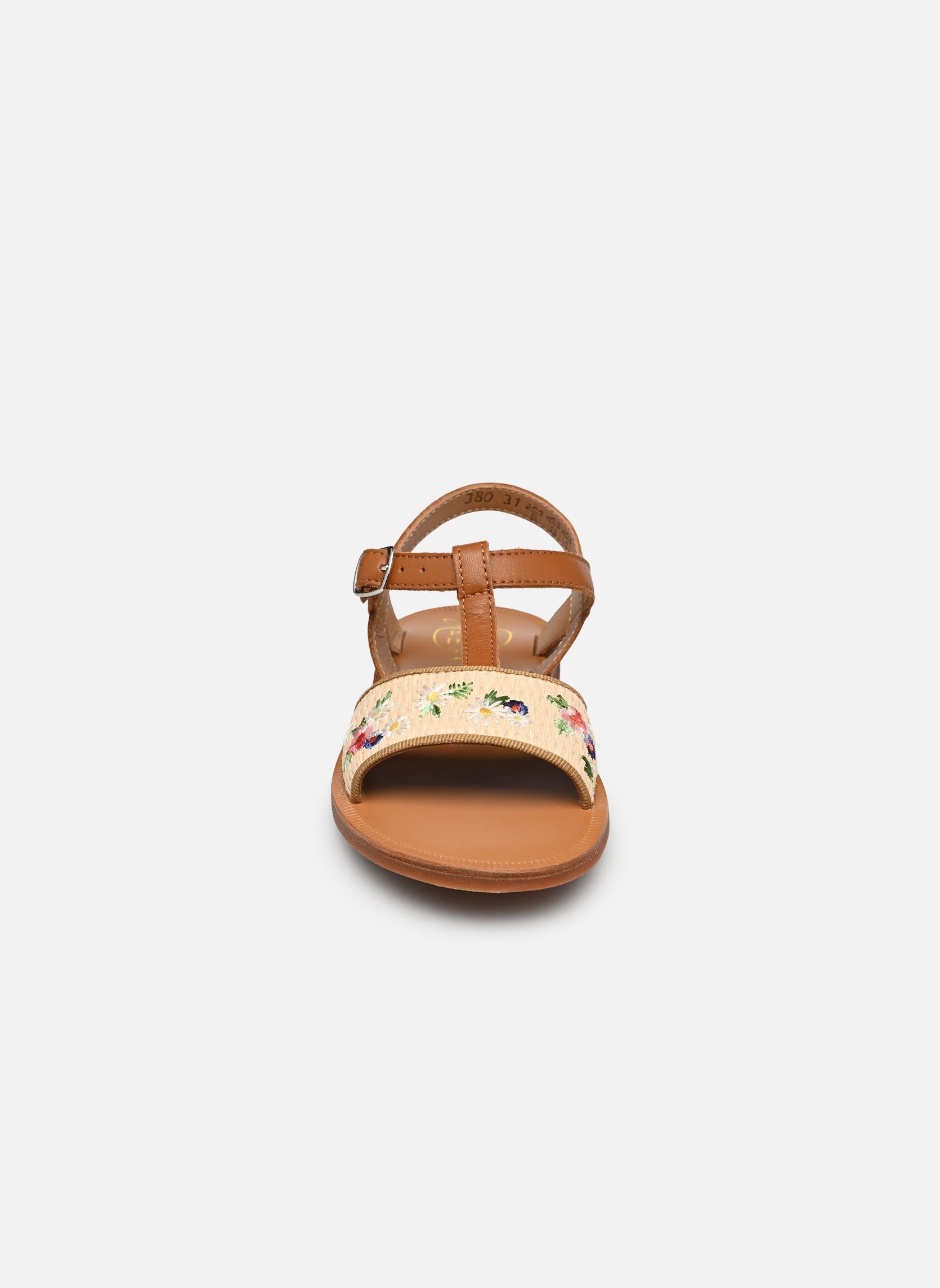 Sandales Plagette Raphia Brod fille marron Pom d Api Sandales Plagette Raphia Brod fille marron Crema-Cuero