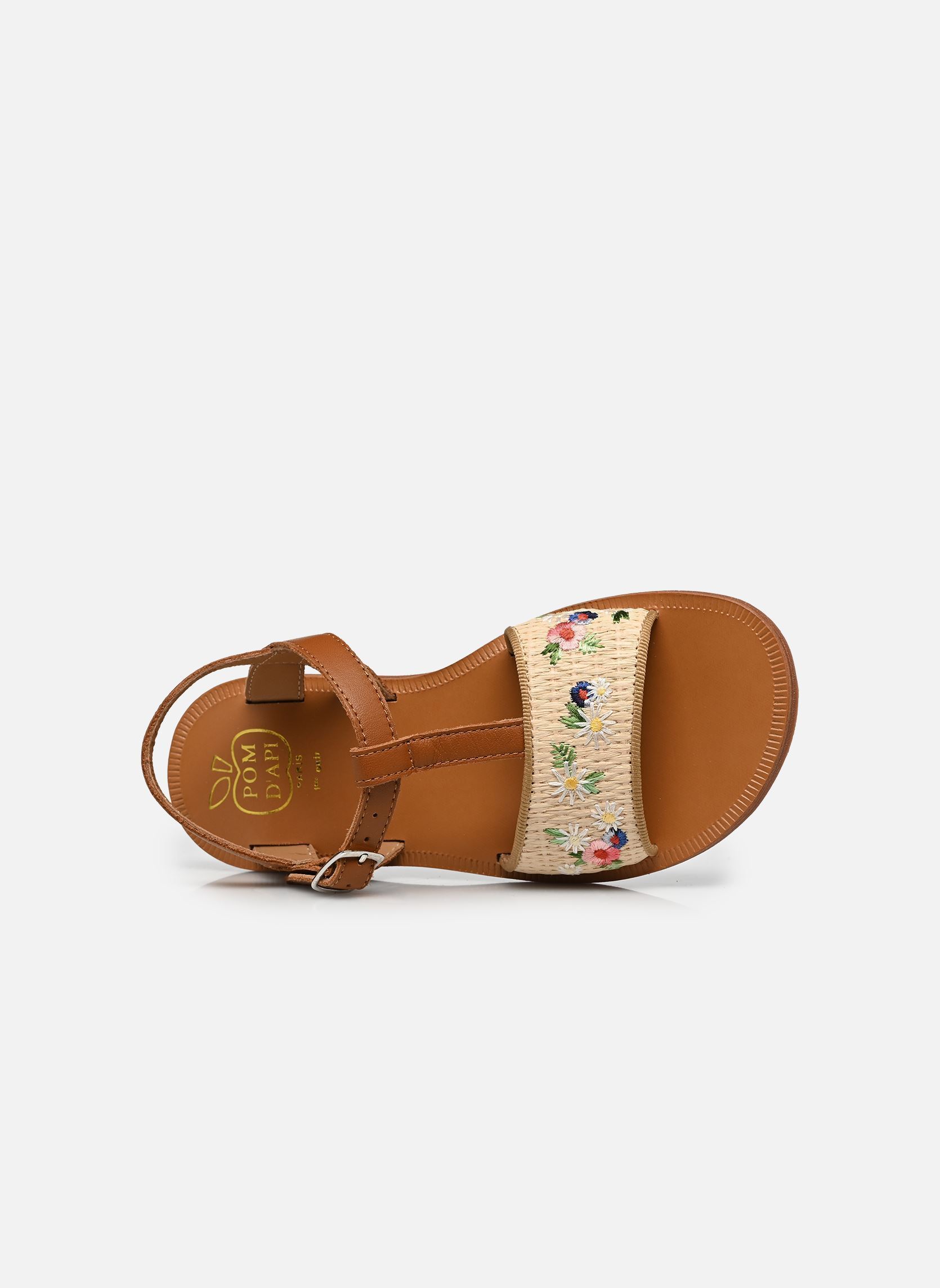 Sandales Plagette Raphia Brod fille marron Pom d Api Sandales Plagette Raphia Brod fille marron Crema-Cuero