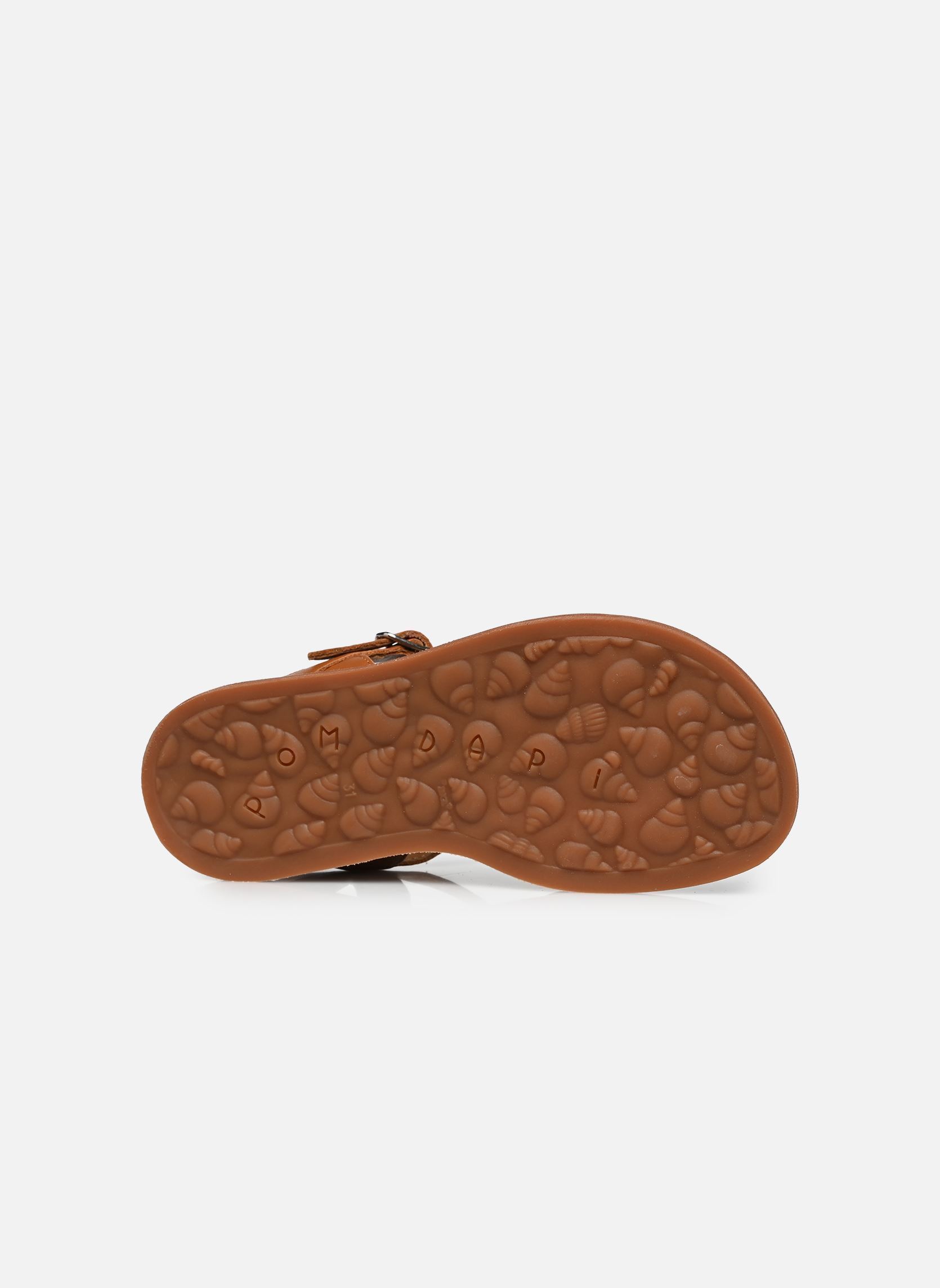 Sandales Plagette Raphia Brod fille marron Pom d Api Sandales Plagette Raphia Brod fille marron Crema-Cuero