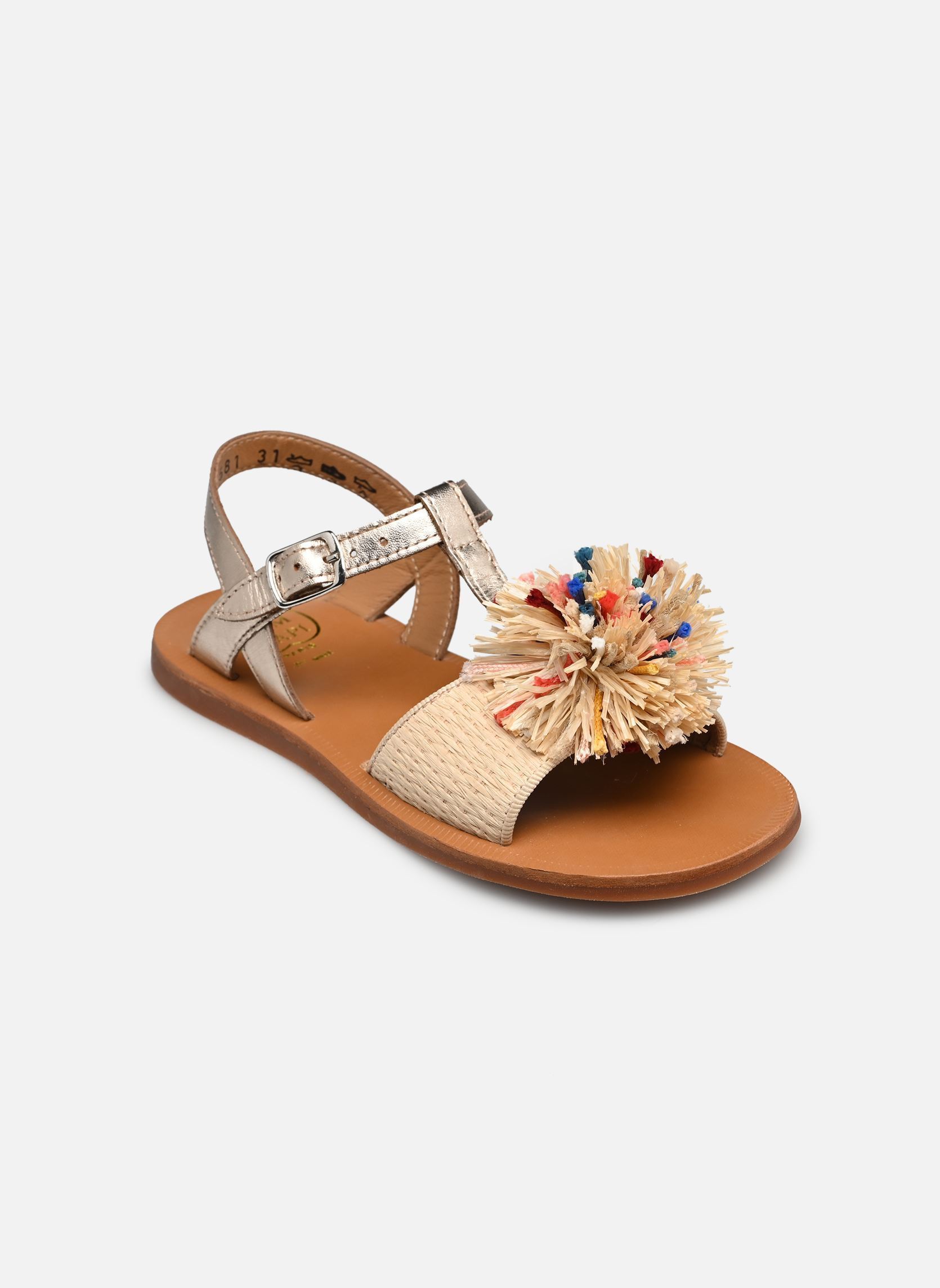 Sandales Plagette Pompom fille multicolore Pom d Api Sandales Plagette Pompom fille multicolore Oro Pala-Crema