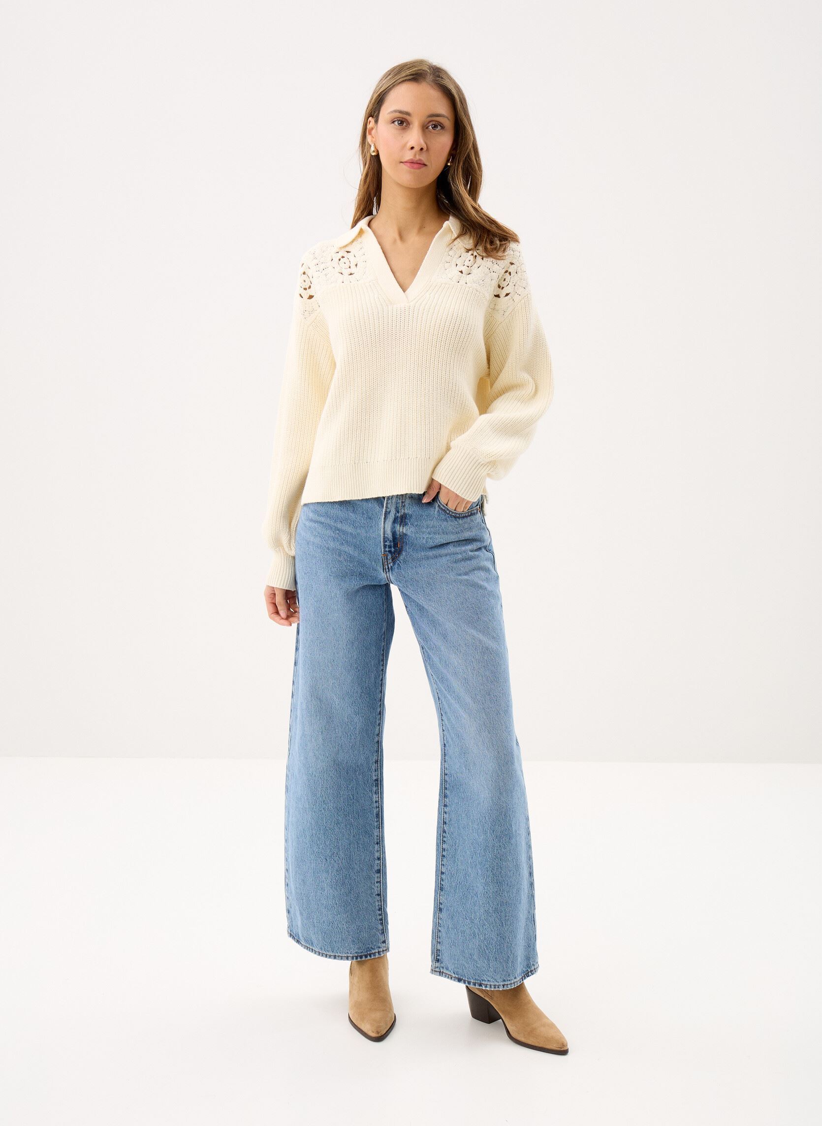 Pullover Bianca Crochet Polo Sweater-0059W damen weiß Levi's Pullover Bianca Crochet Polo Sweater-0059W damen weiß NEUTRALS
