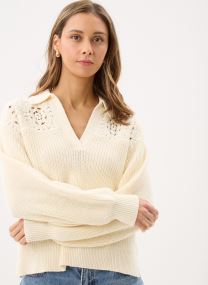Pullover Bianca Crochet Polo Sweater-0059W damen weiß