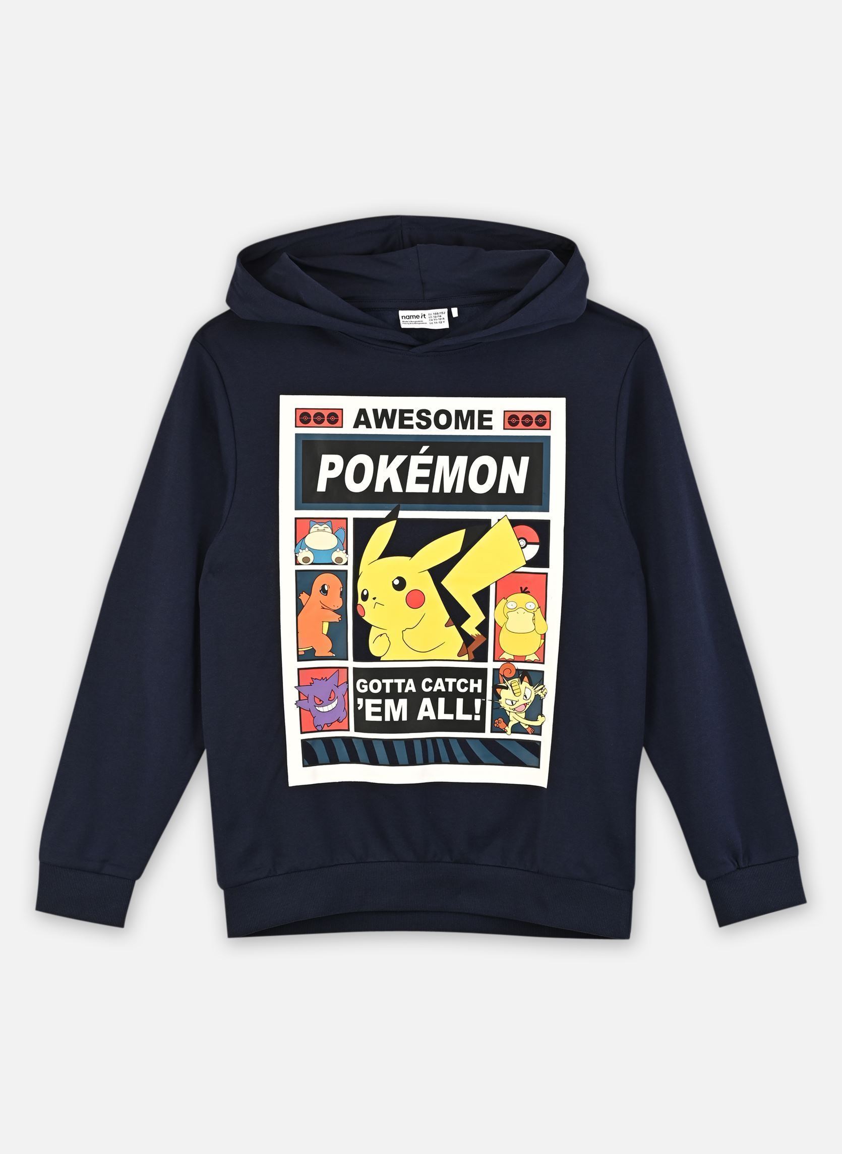 Sweat à Capuche Pokemon Garçon – Bleu Marine, Imprimé Graphique, Taille L