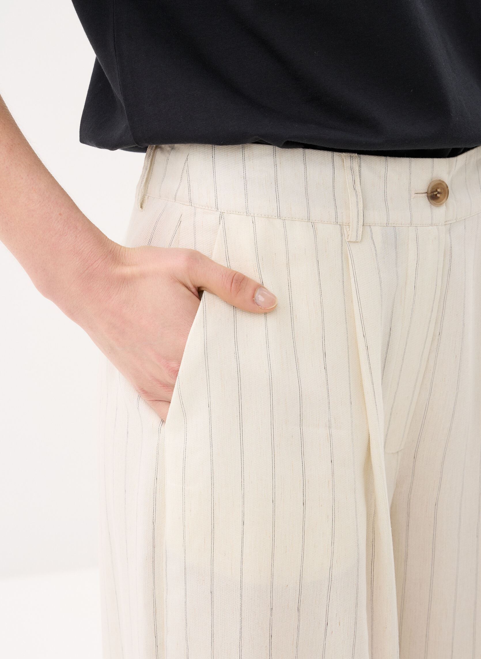 Weite Hosen PORTOCITY rayures damen beige MADE BY Weite Hosen PORTOCITY rayures damen beige IMP_FINERAYURE DOUBLENOIR_ECRU