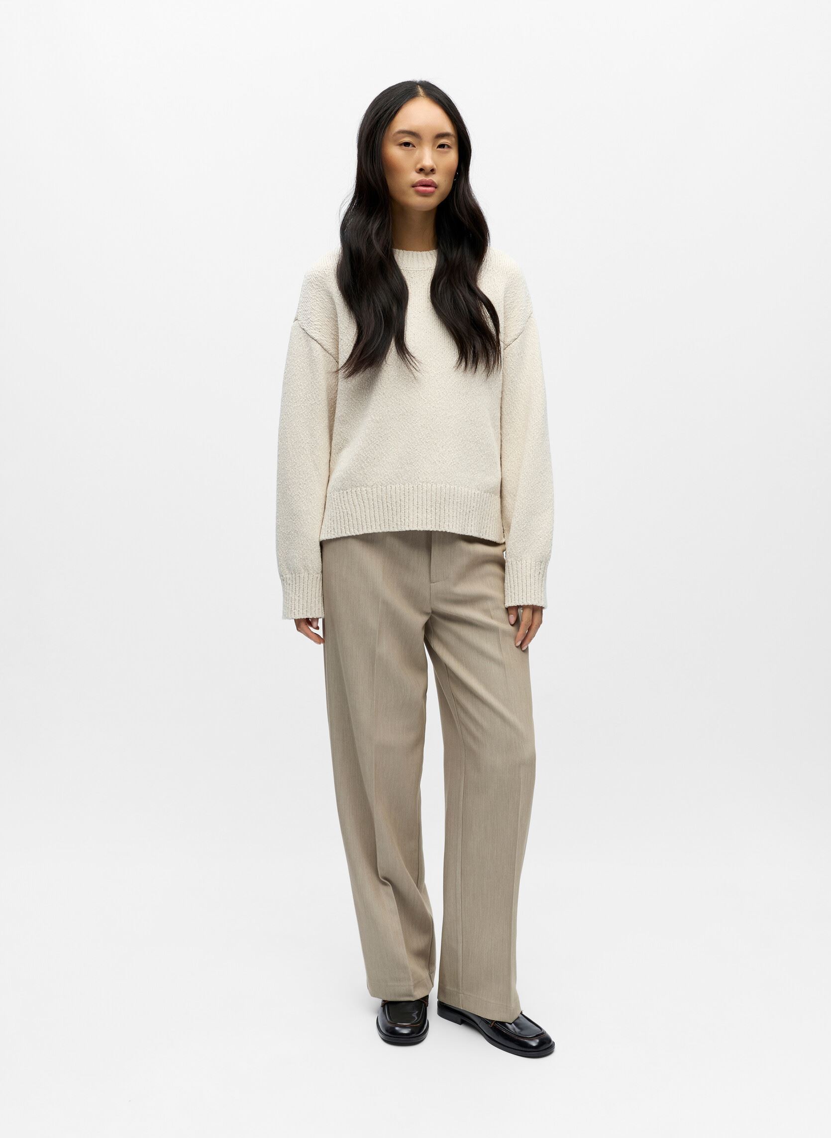 Truien Objsima L/S Lo Knit Pullover Noos dames wit OBJECT Truien Objsima L/S Lo Knit Pullover Noos dames wit White Sand