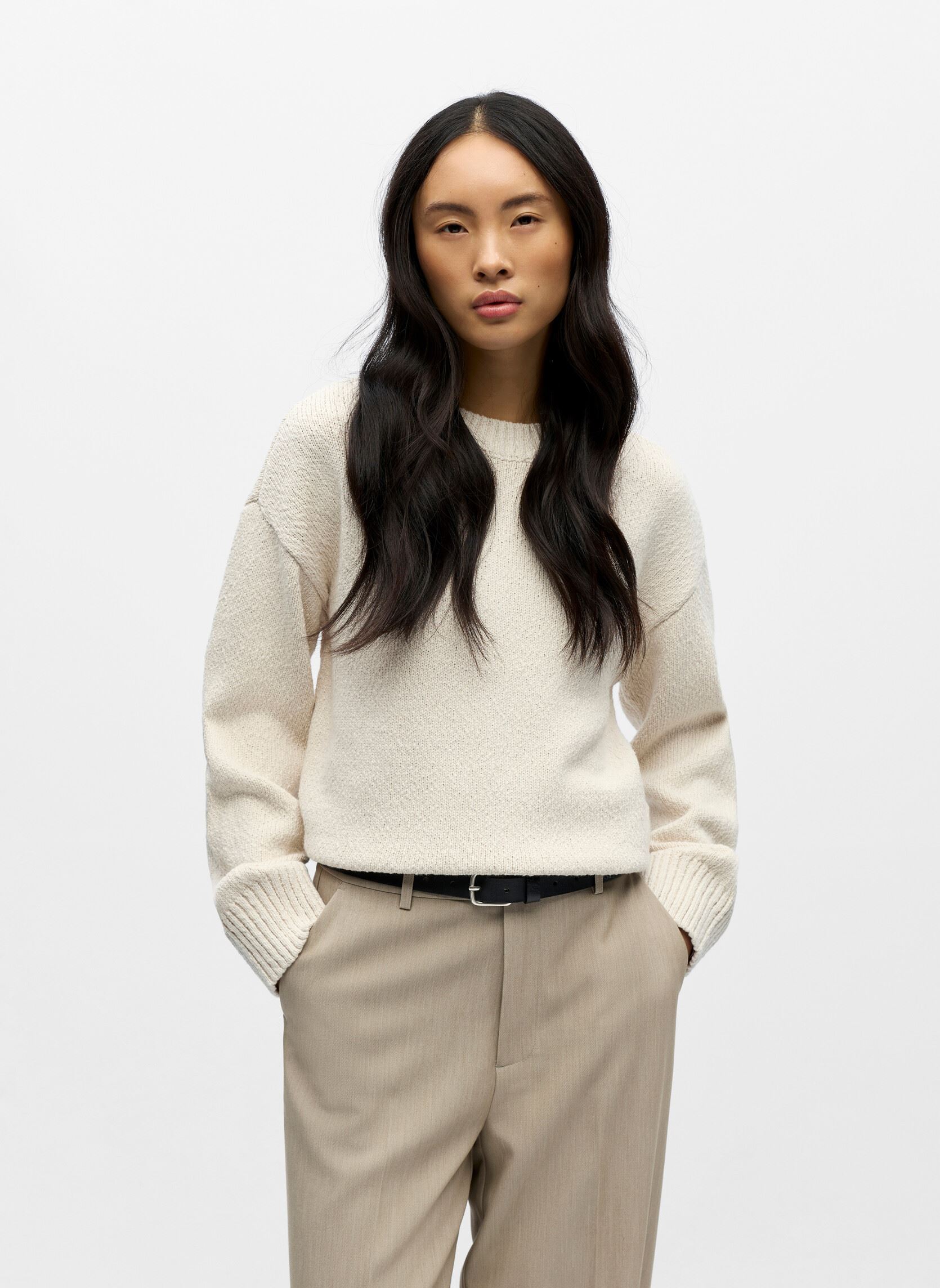 Truien Objsima L/S Lo Knit Pullover Noos dames wit OBJECT Truien Objsima L/S Lo Knit Pullover Noos dames wit White Sand