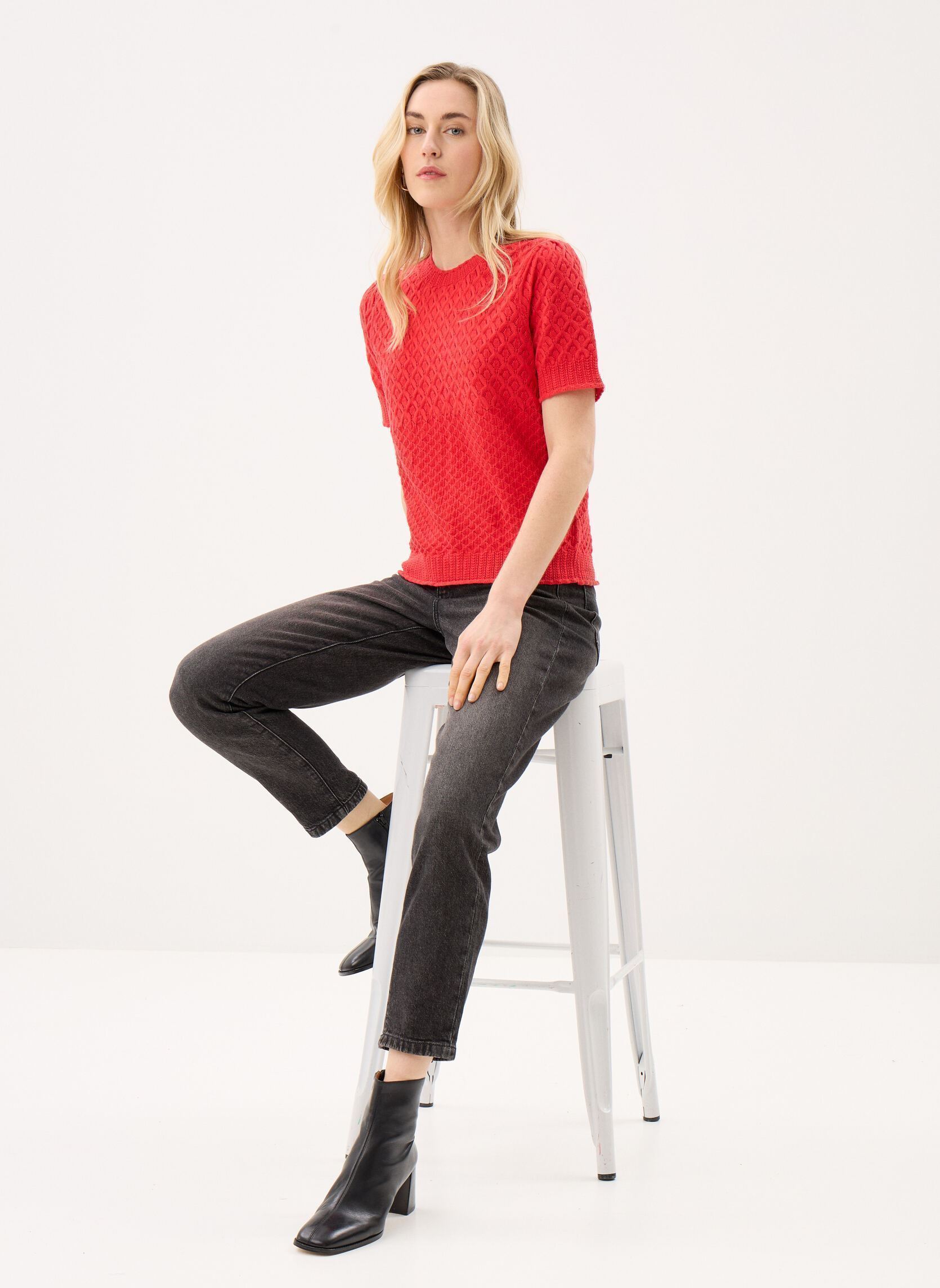 Pulls Objnoa S/S Re Knit Pullover Noos femme rouge OBJECT Pulls Objnoa S/S Re Knit Pullover Noos femme rouge POINSETTIA